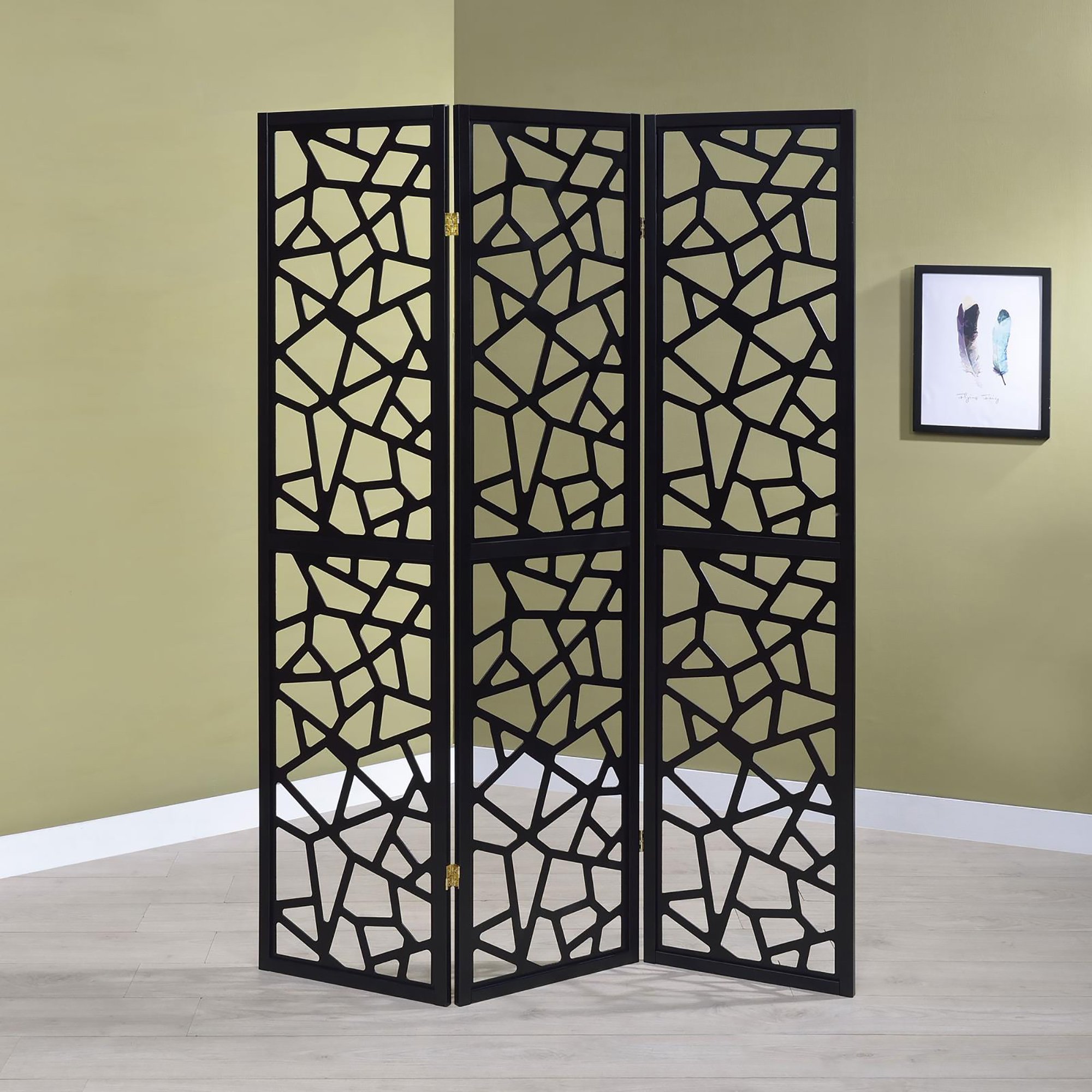 Black 3-Panel Folding Screen