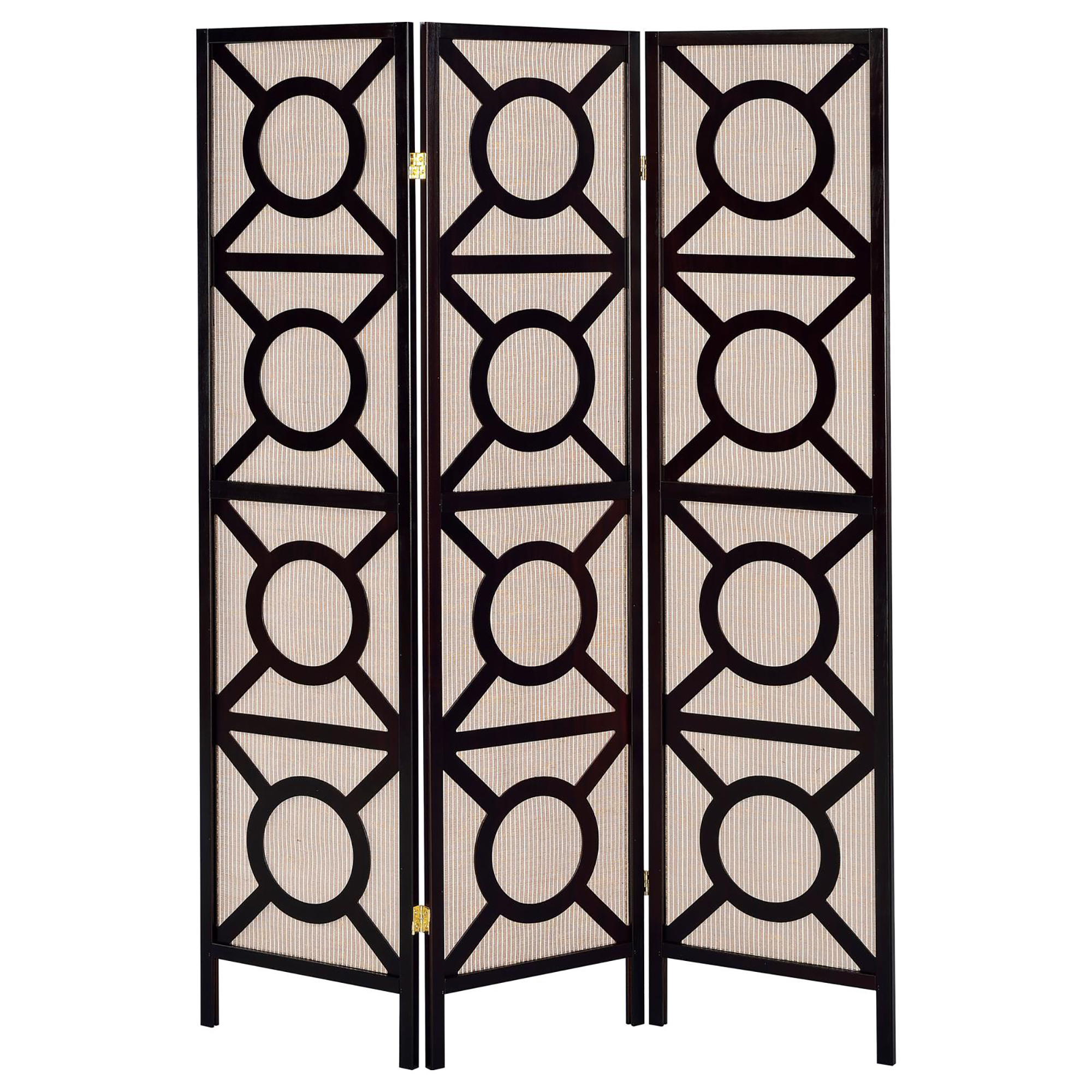 Tan and Cappuccino Circle Pattern 3-Panel Folding Screen