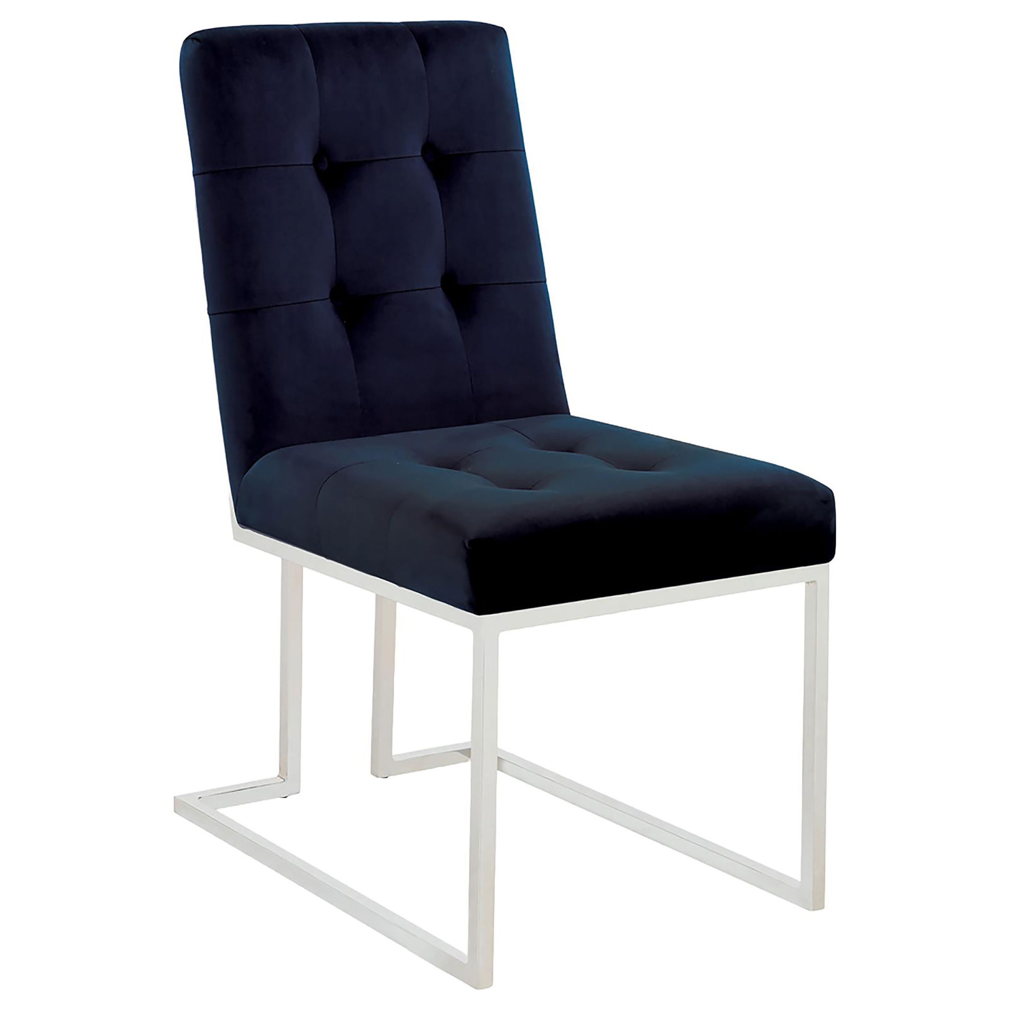 Blue and Chrome Tufted Back Dining Chair (Set of 2)