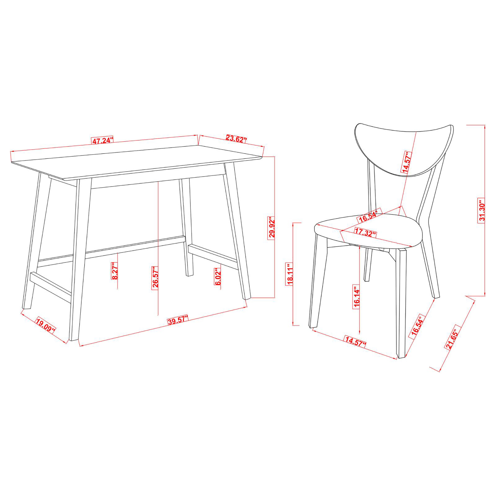 Walnut 2-Piece Writing Desk Set