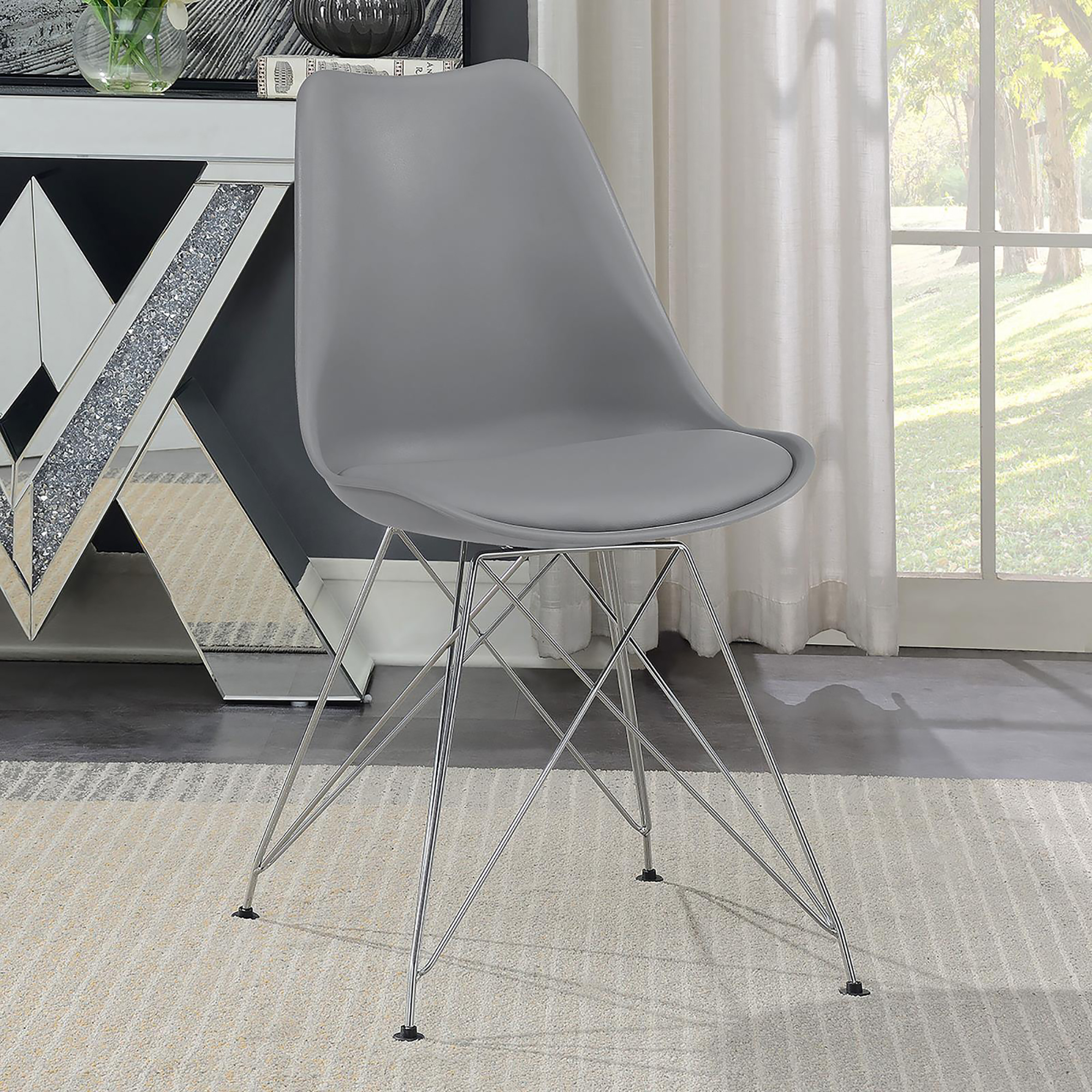 Grey and Chrome Padded Side Chair (Set of 2)