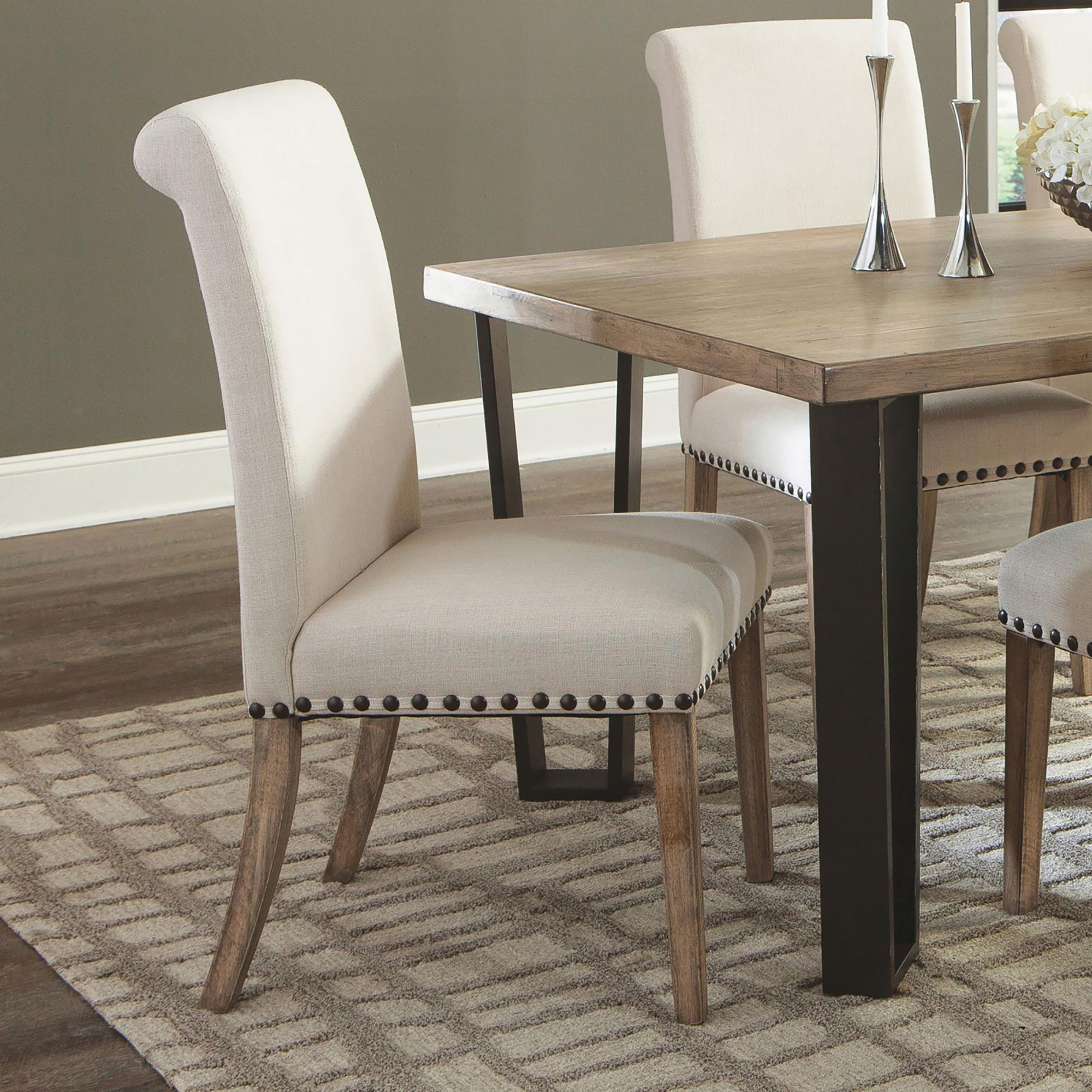 Beige and Pine Upholstered Parsons Dining Chair (Set of 2)