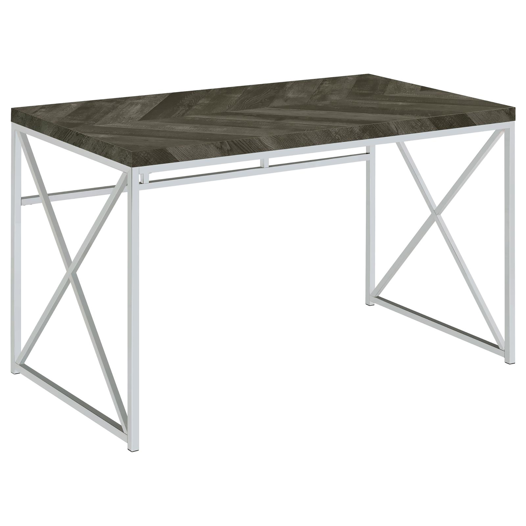 Rustic Grey Herringbone and Chrome Writing Desk