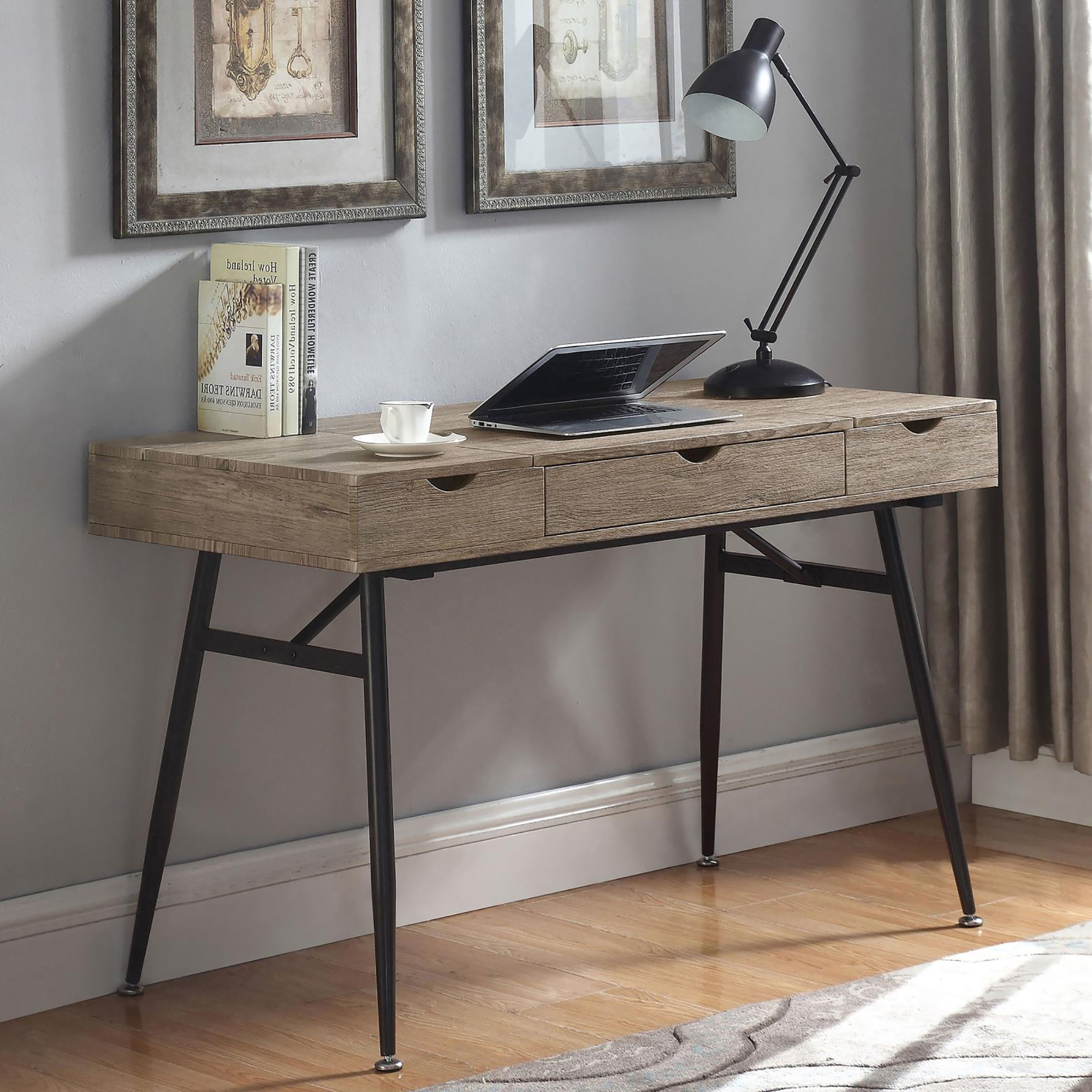 Rustic Driftwood and Dark Bronze 1-drawer Writing Desk