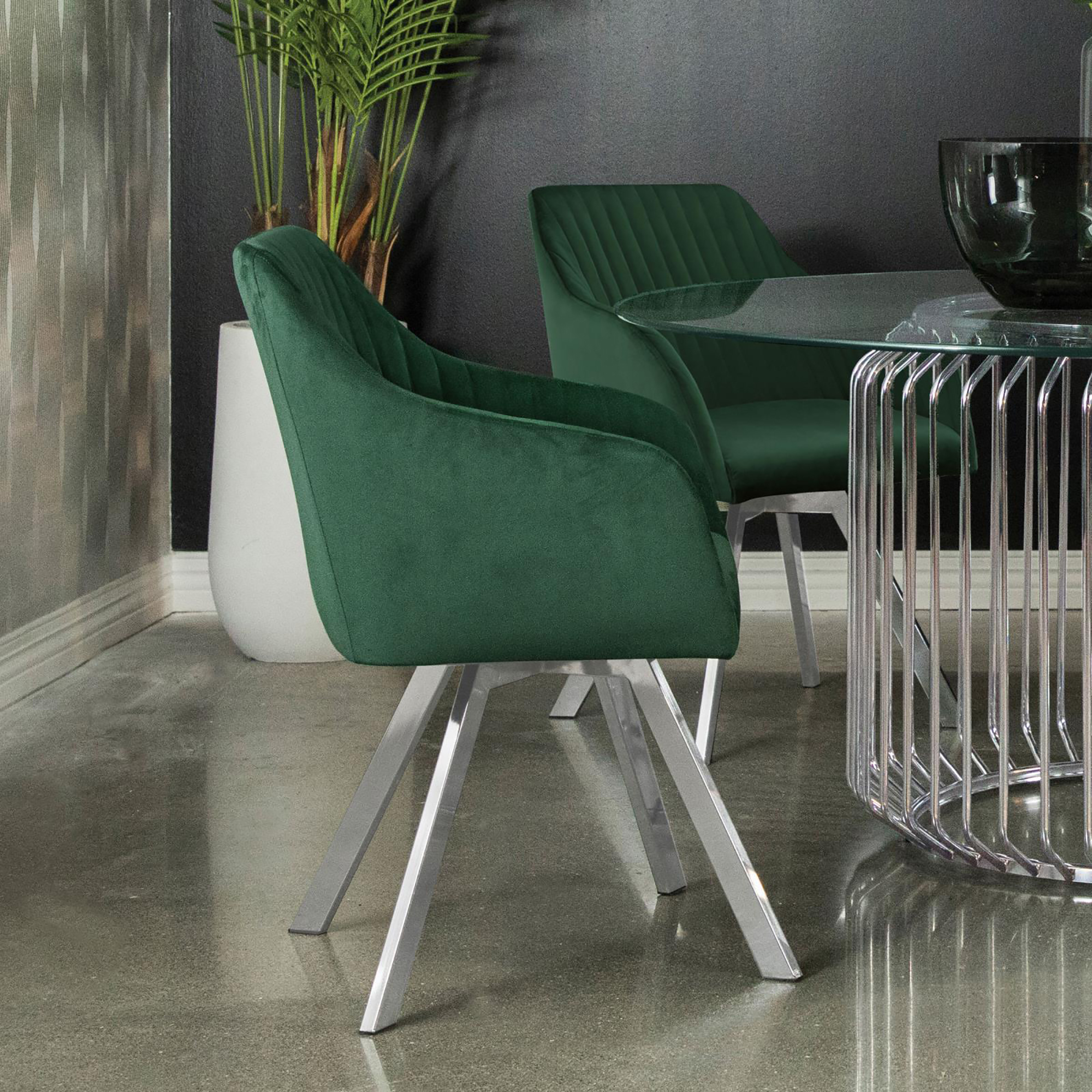 Green Channeled Sloped Arm Swivel Chair