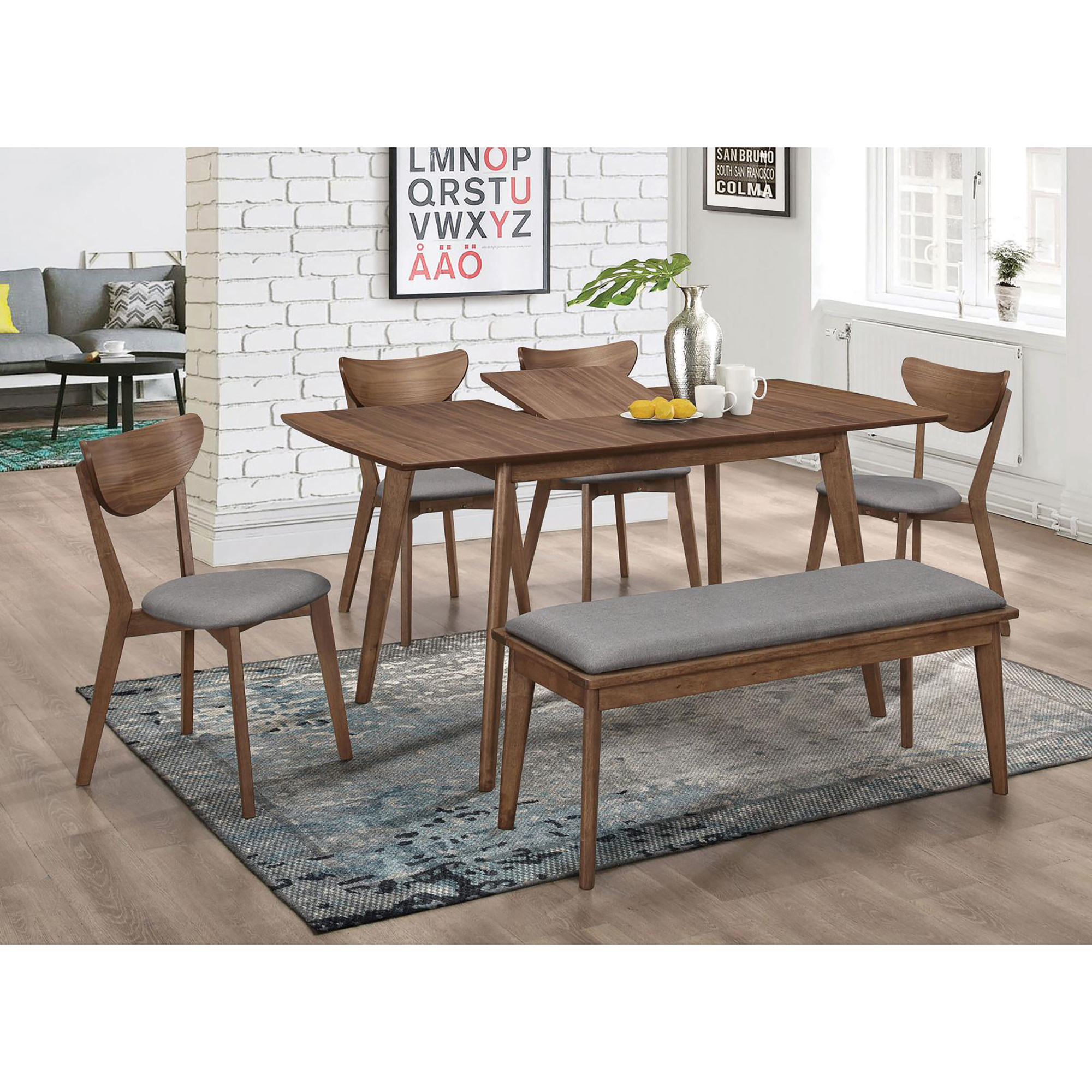 Natural Walnut and Grey Upholestered Dining Chair (Set of 2)