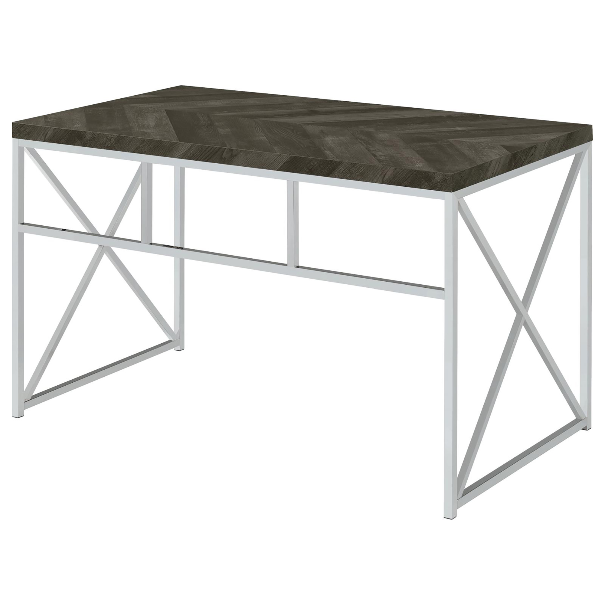 Rustic Grey Herringbone and Chrome Writing Desk