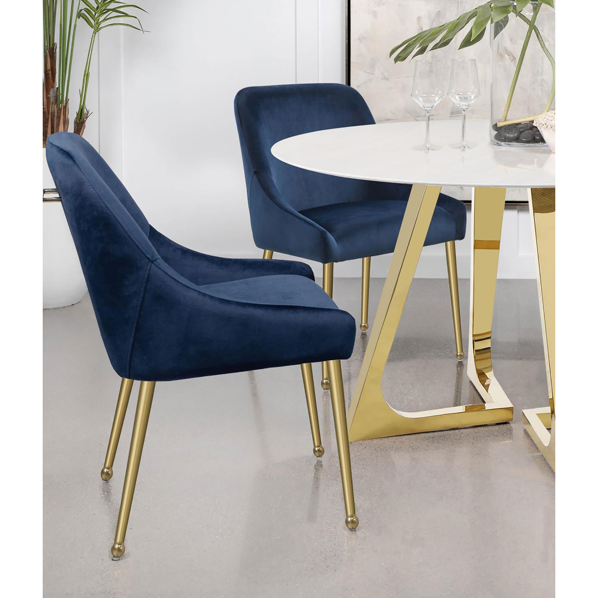 Dark Ink Blue and Gold Wingback Dining Chair (Set of 2)