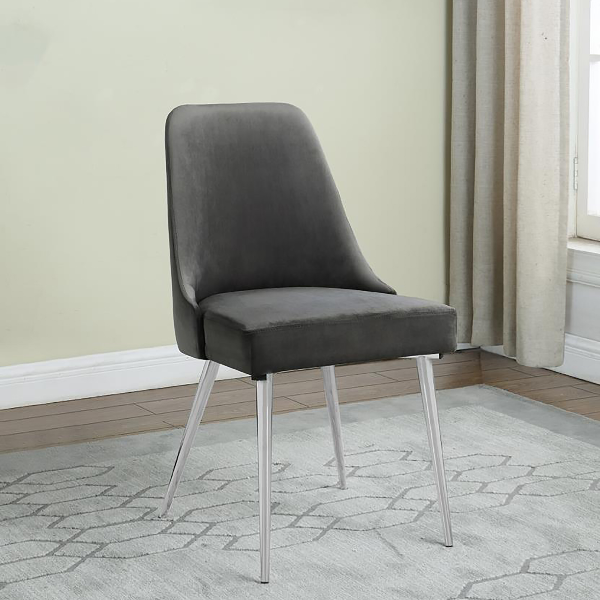 Grey and Chrome Padded Side Chair (Set of 2)