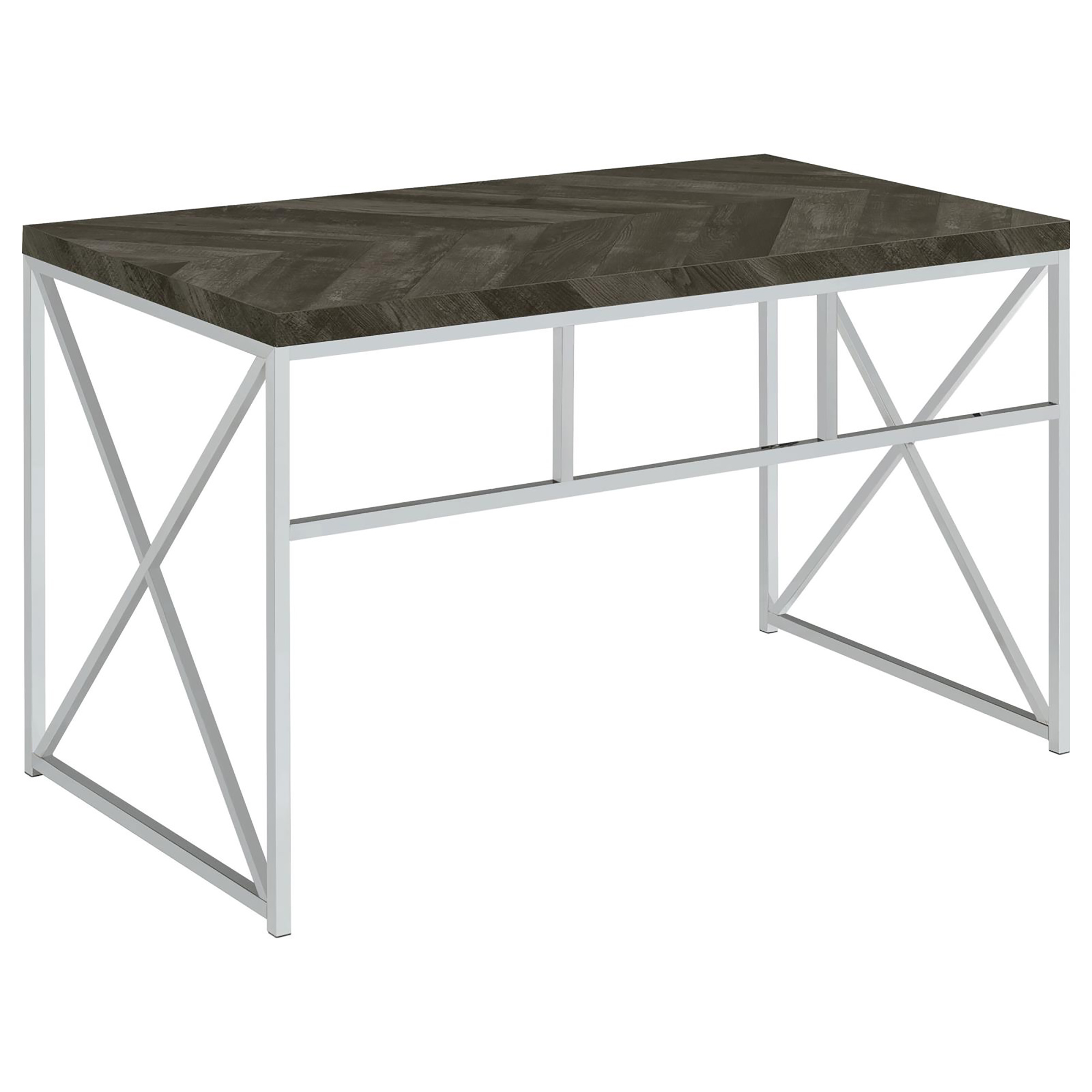 Rustic Grey Herringbone and Chrome Writing Desk