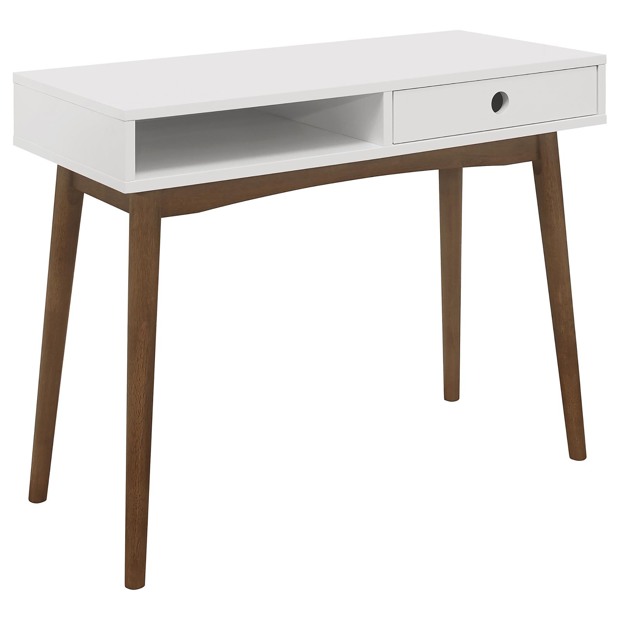 White and Walnut 1-Drawer Writing Desk