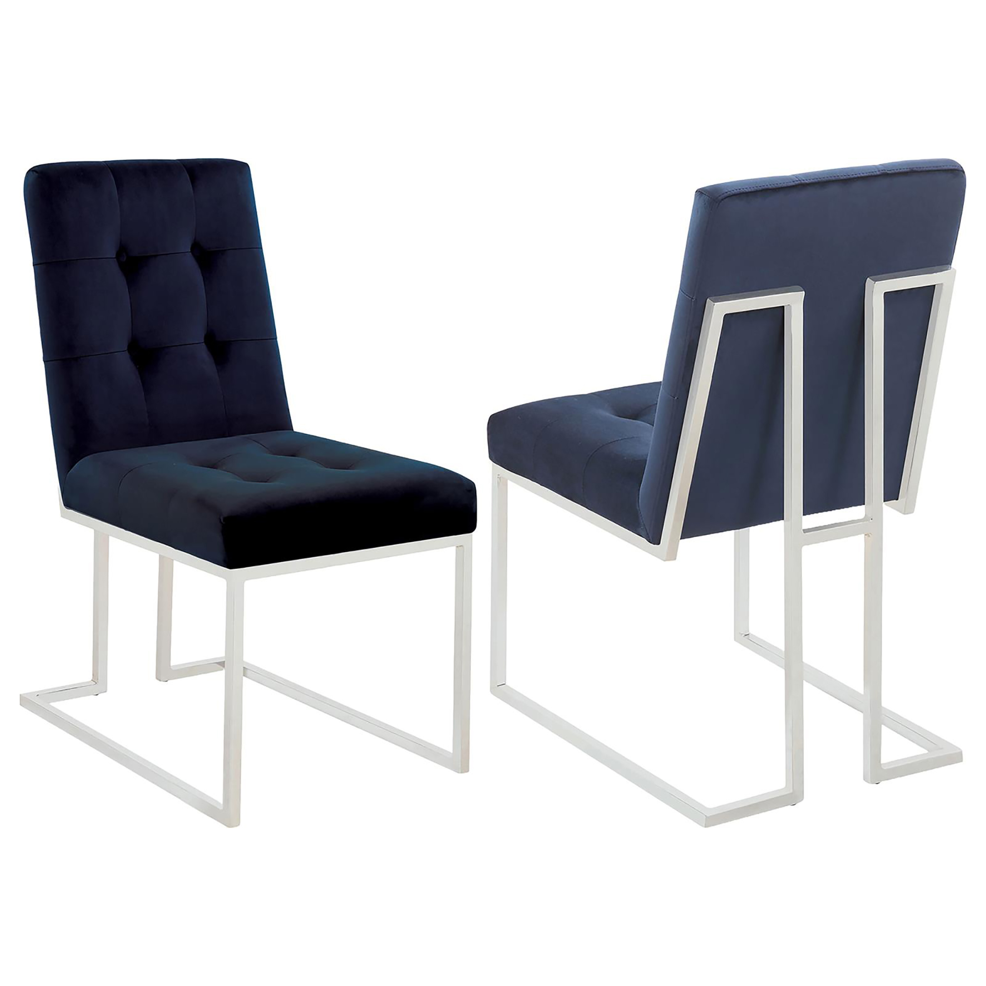 Blue and Chrome Tufted Back Dining Chair (Set of 2)