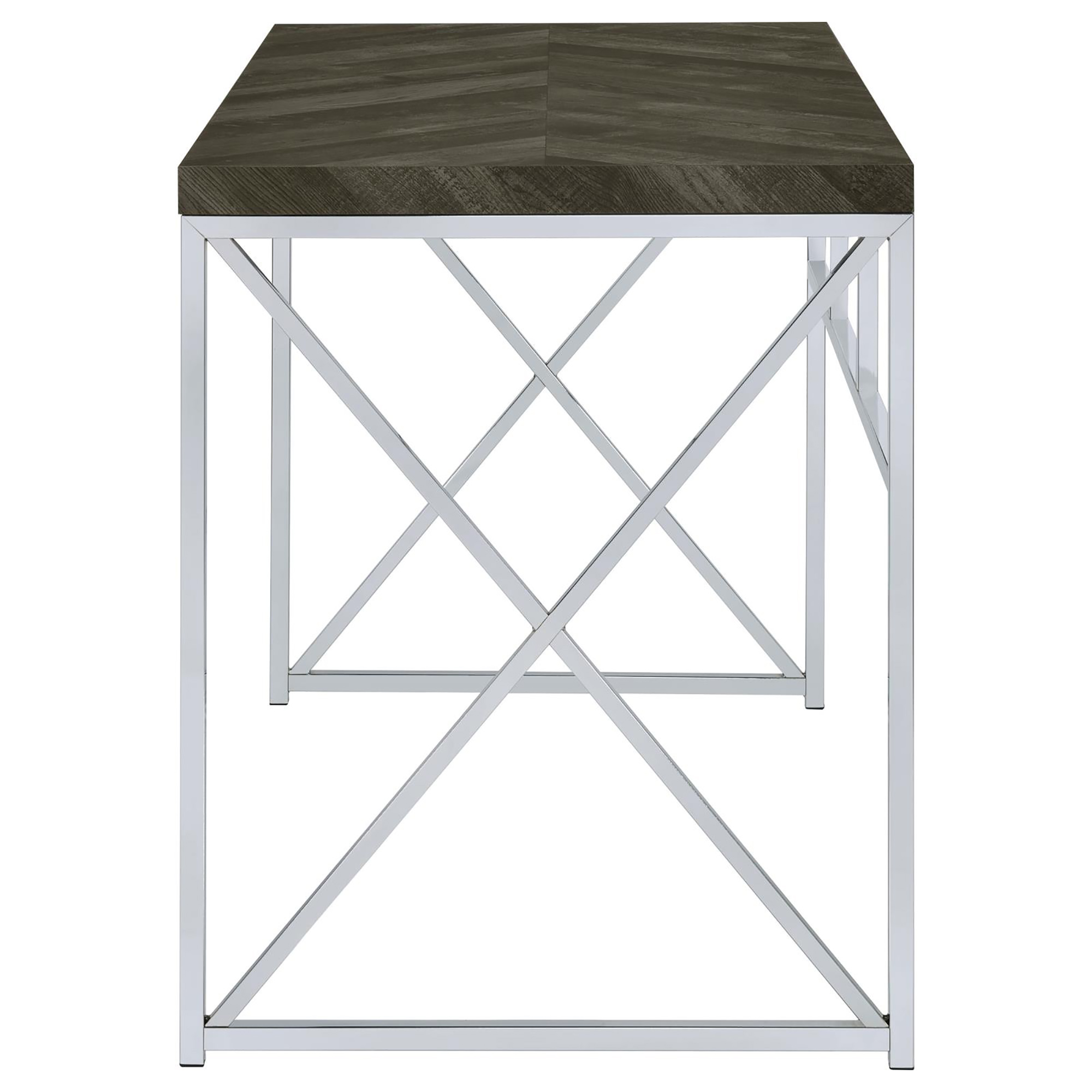 Rustic Grey Herringbone and Chrome Writing Desk