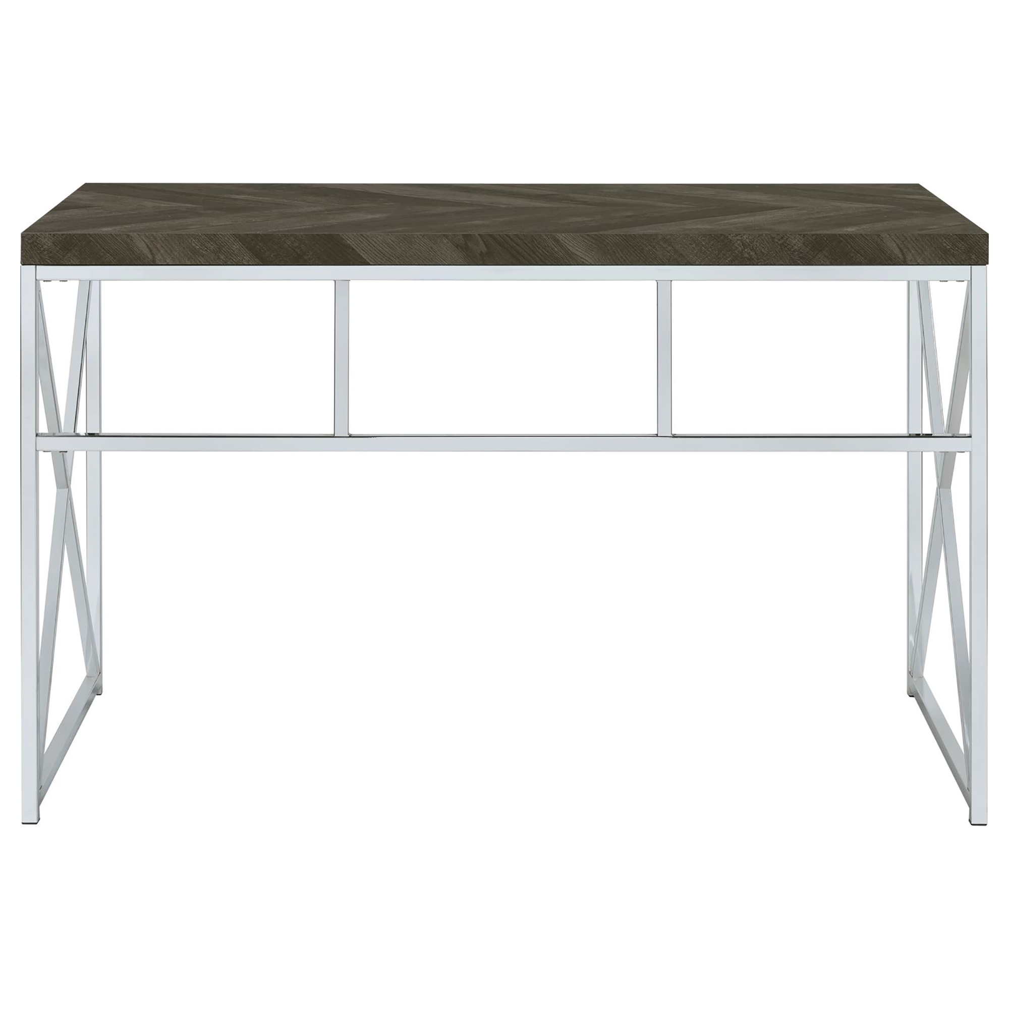 Rustic Grey Herringbone and Chrome Writing Desk