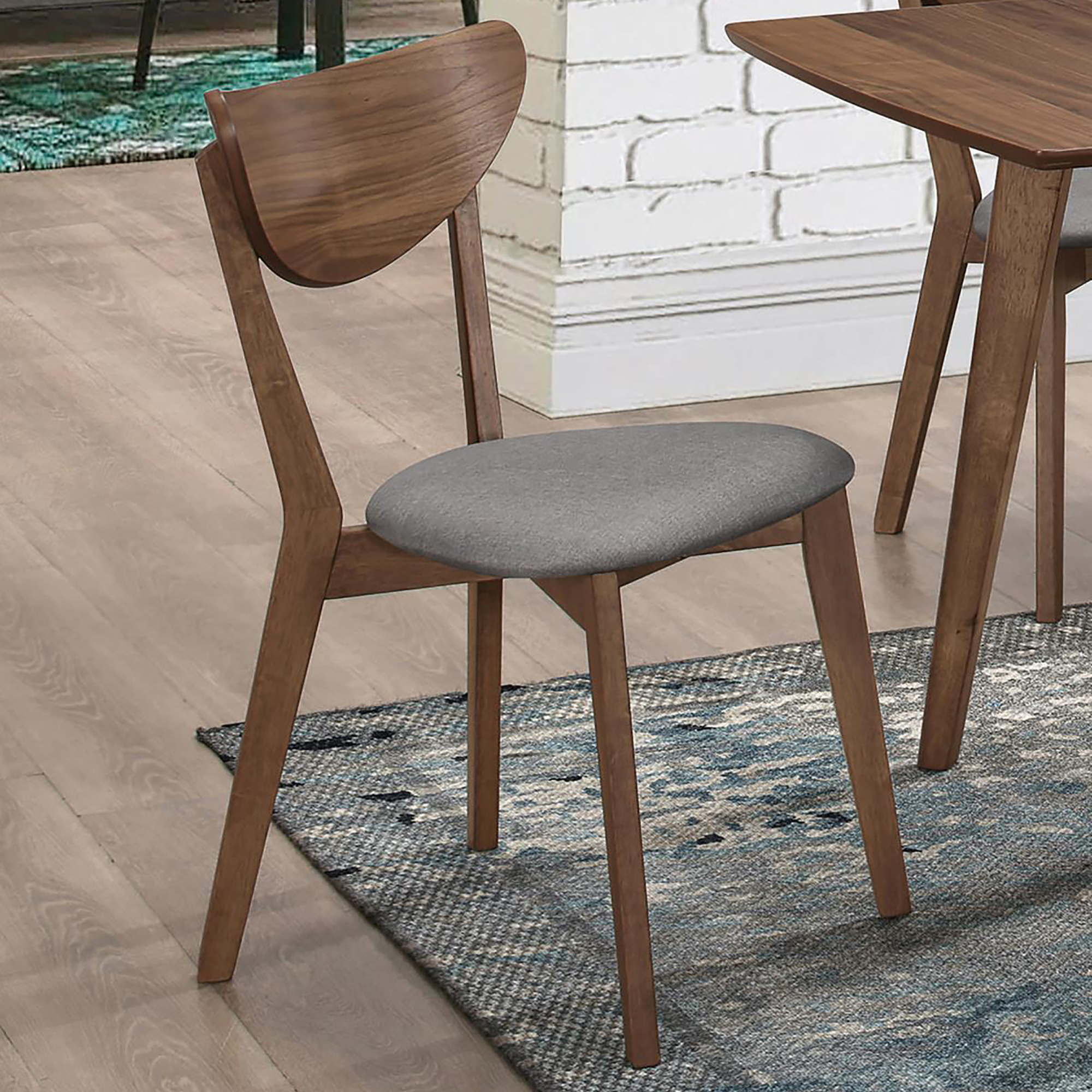 Natural Walnut and Grey Upholestered Dining Chair (Set of 2)