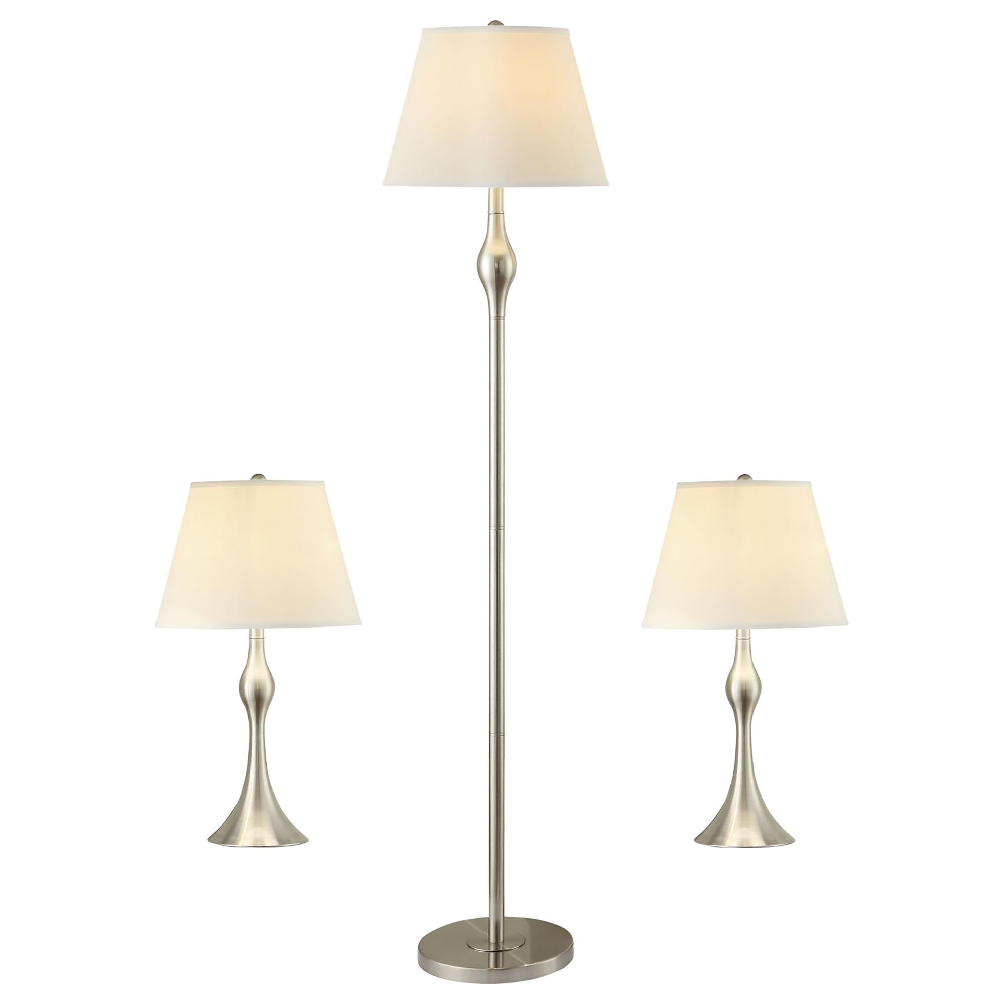 Beige and Brushed Nickel 3-Piece Lamp Set