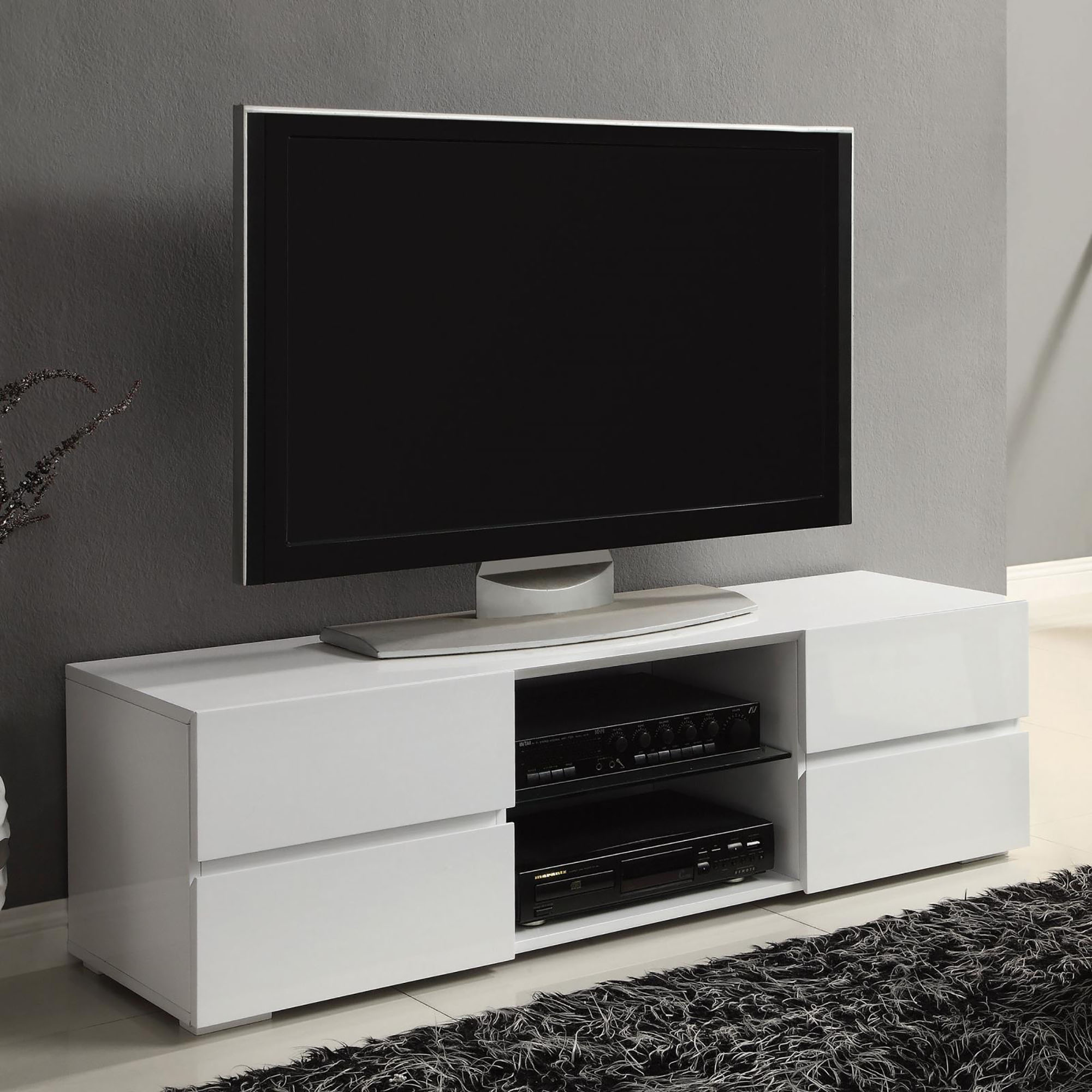 Glossy White 4-Drawer TV Console