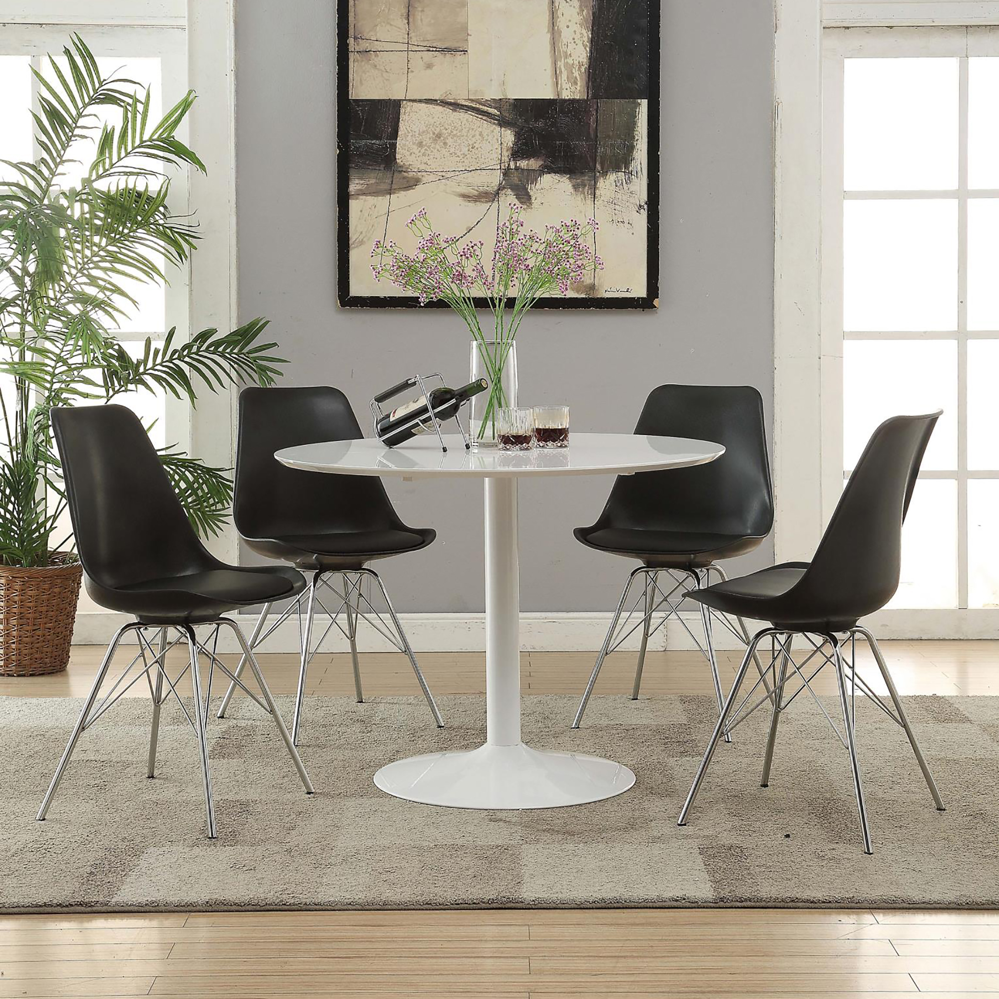 Black and Chrome Padded Dining Chair (Set of 2)