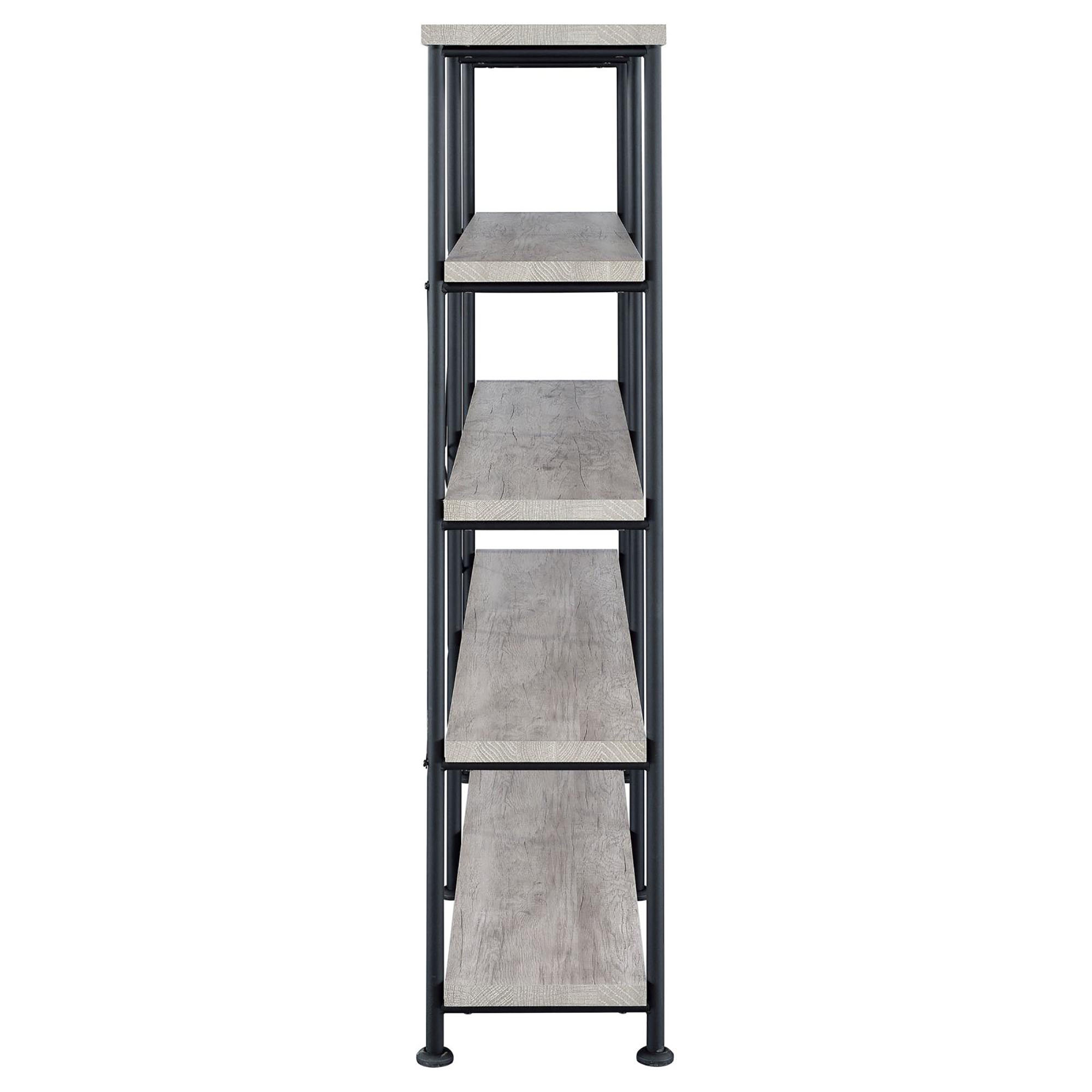 Grey Driftwood and Black Double-Wide Bookcase