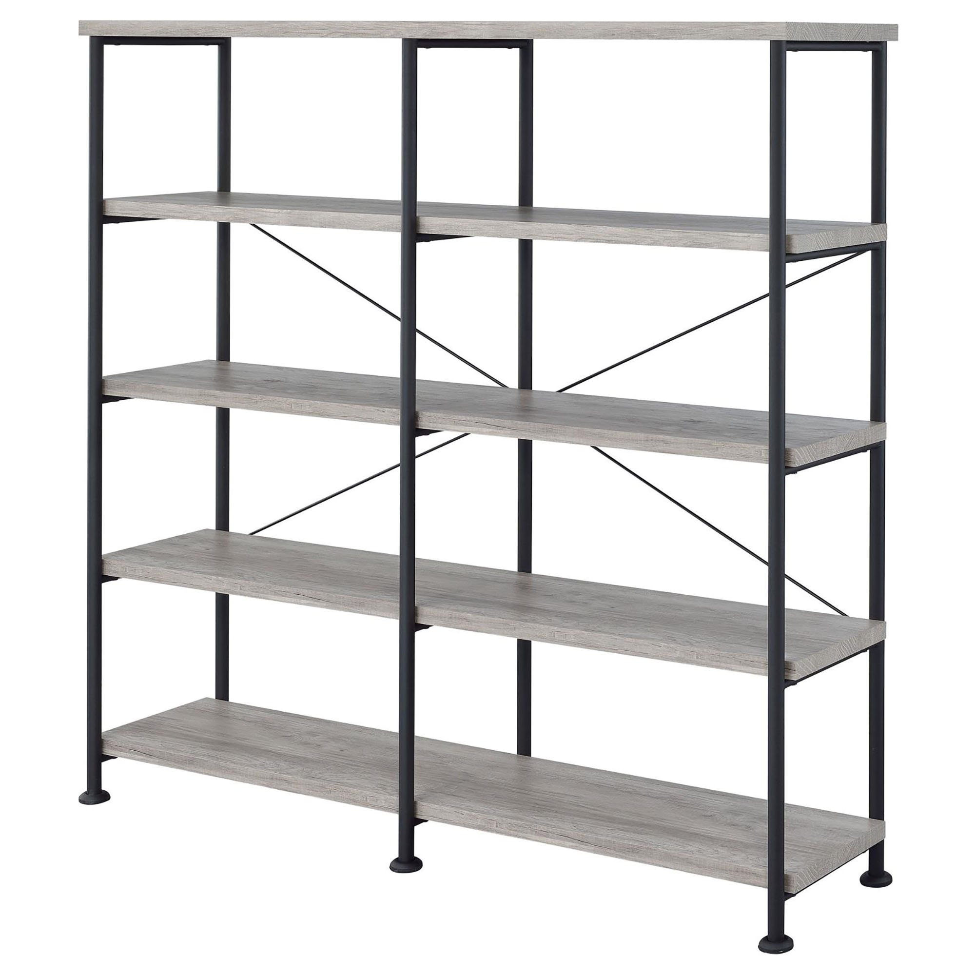 Grey Driftwood and Black Double-Wide Bookcase