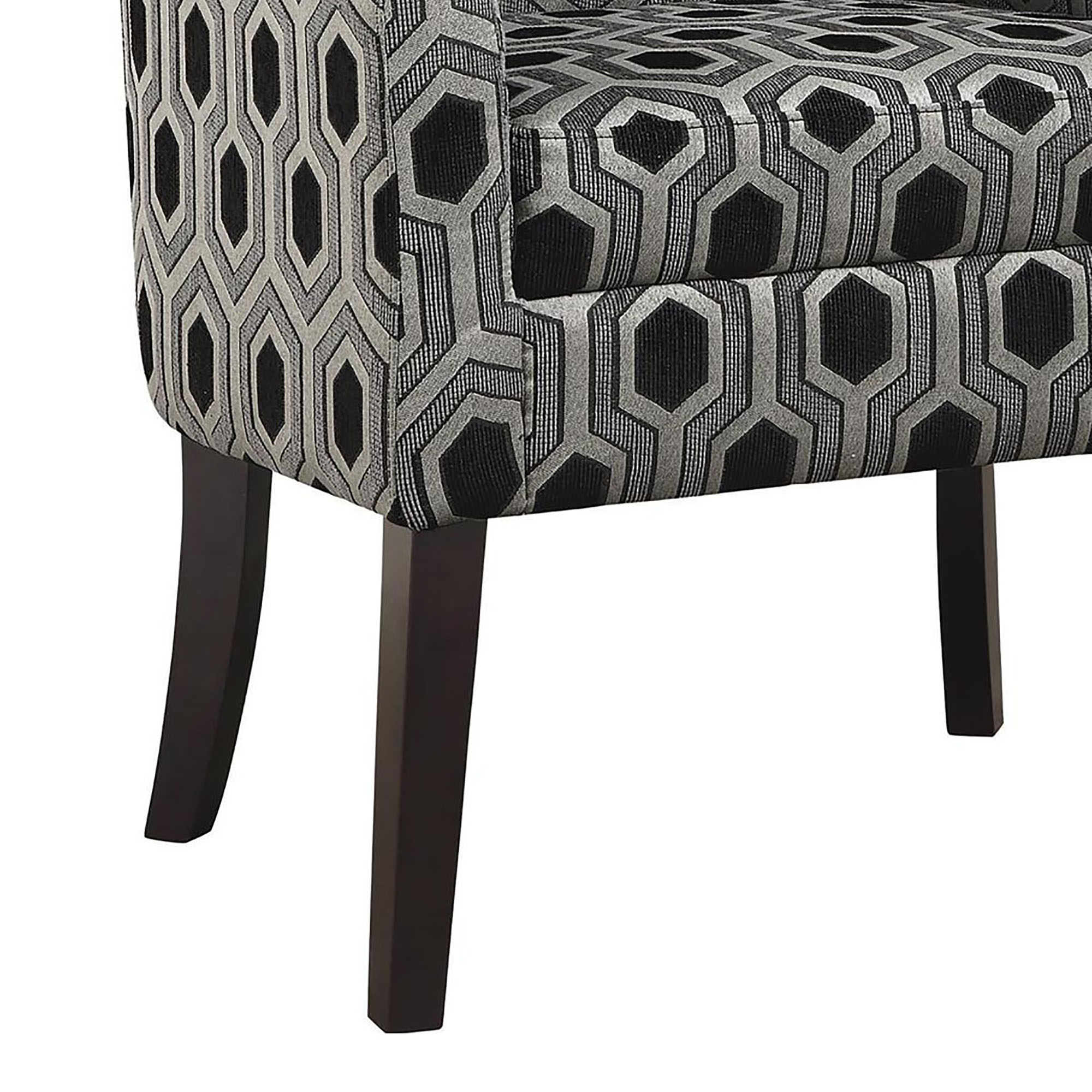 Grey and Black Hexagon Print Barrel Back Accent Chair