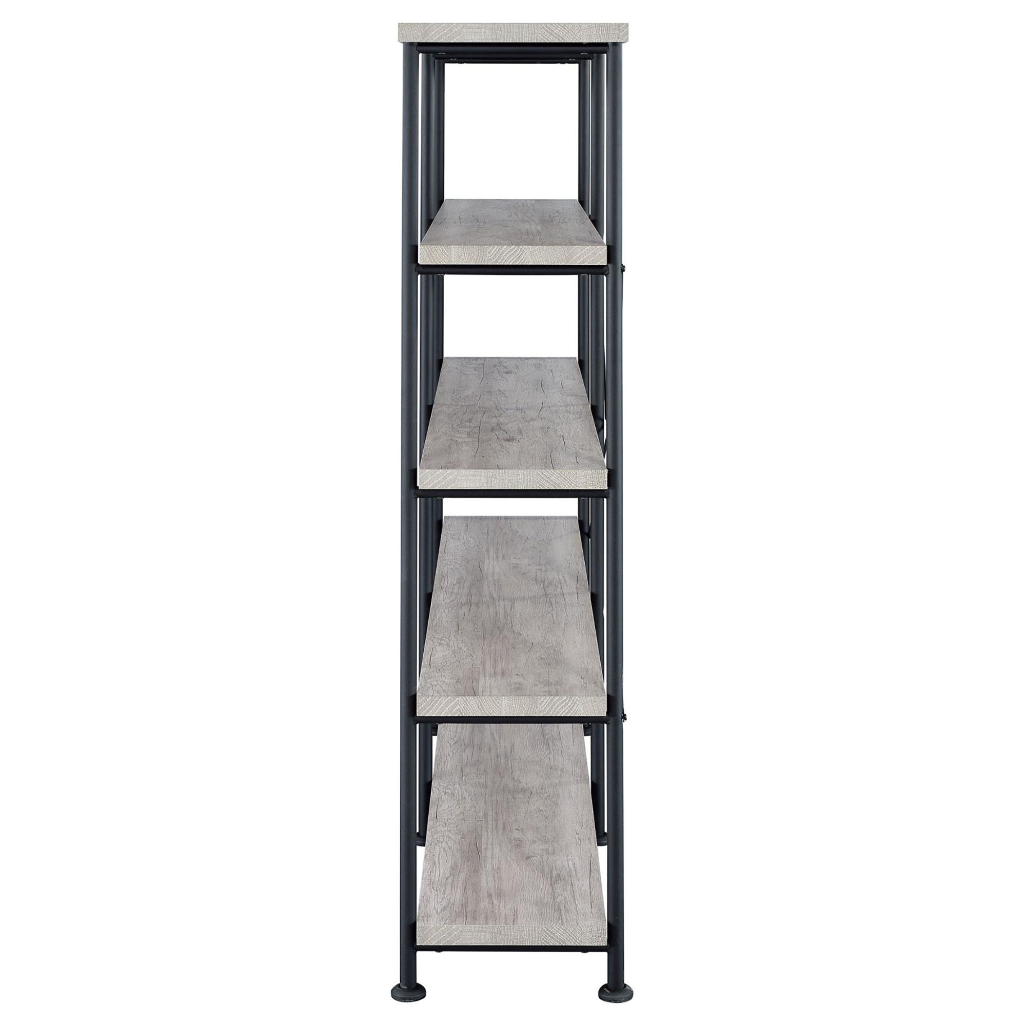 Grey Driftwood and Black Double-Wide Bookcase