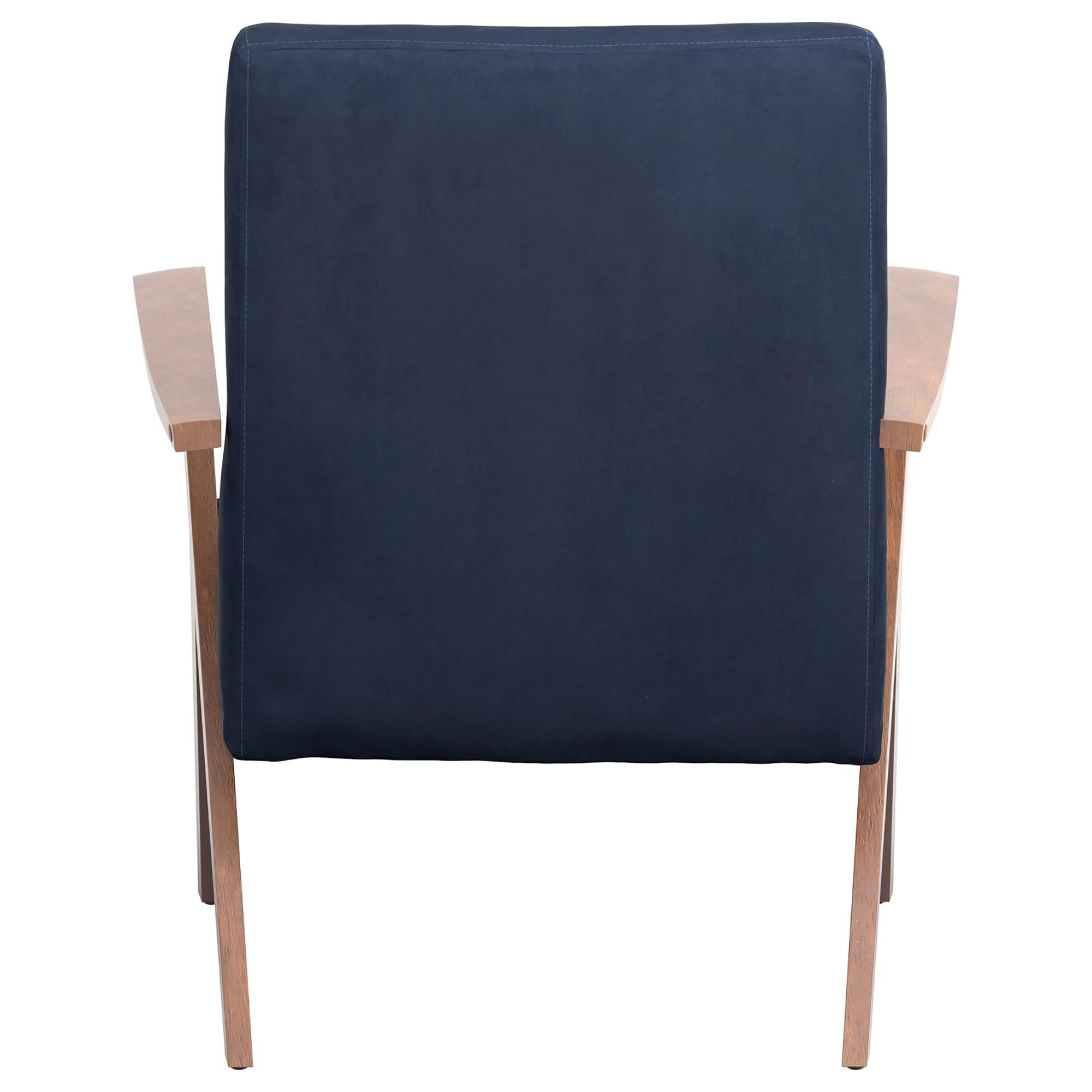 Dark Blue and Walnut Wooden Arms Accent Chair