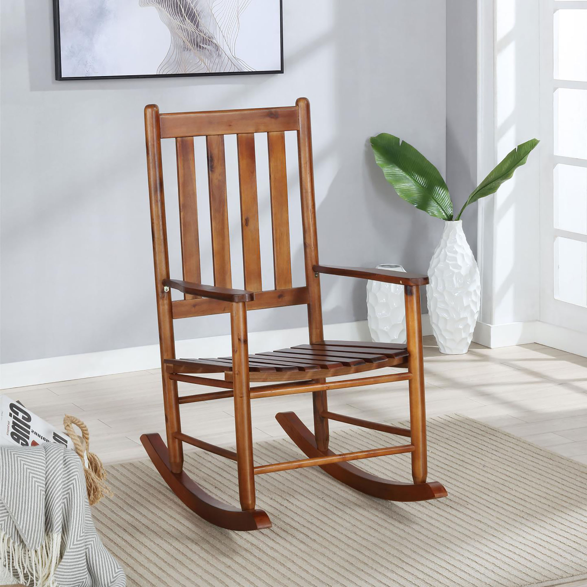 Golden Brown Slat Back Rocking Chair