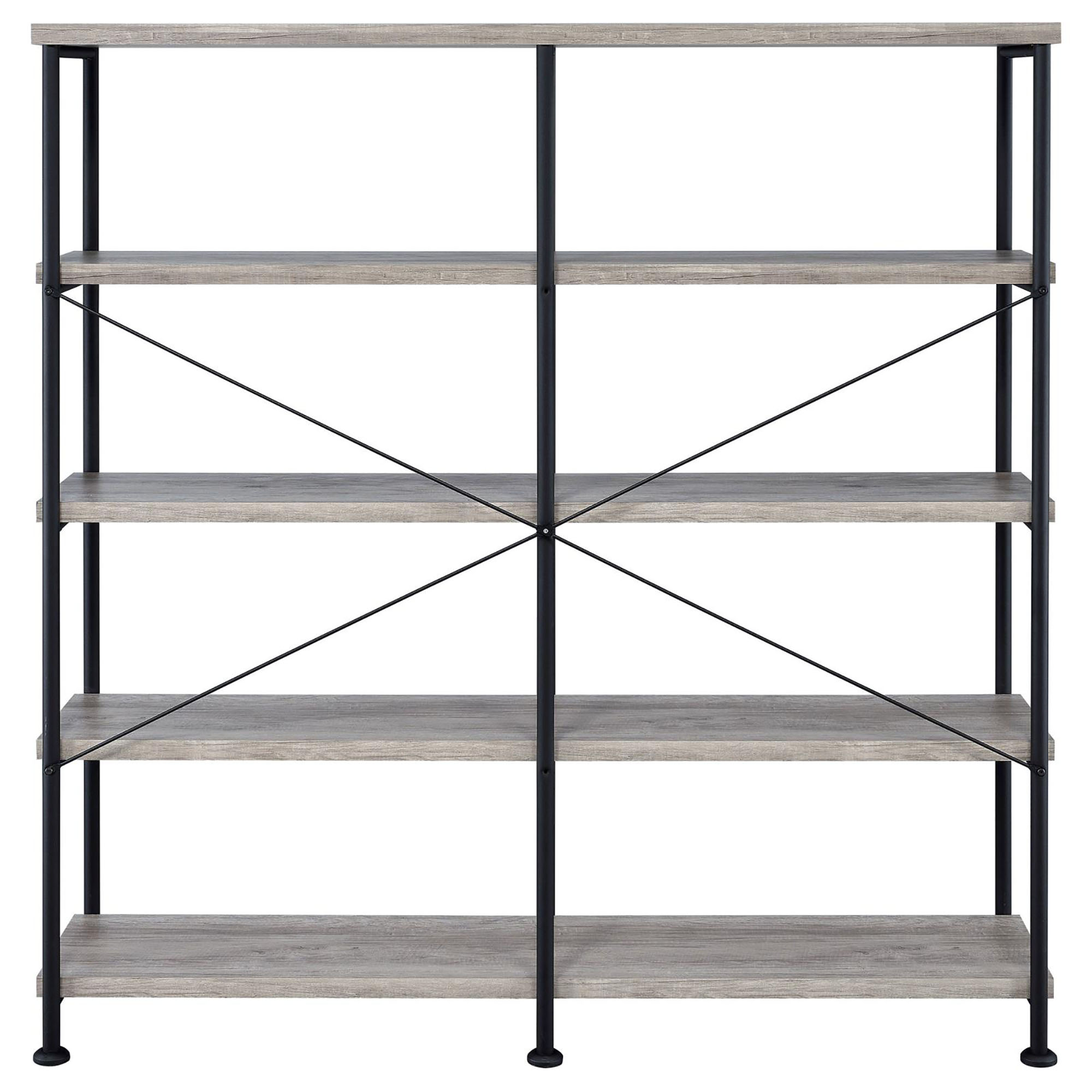 Grey Driftwood and Black Double-Wide Bookcase