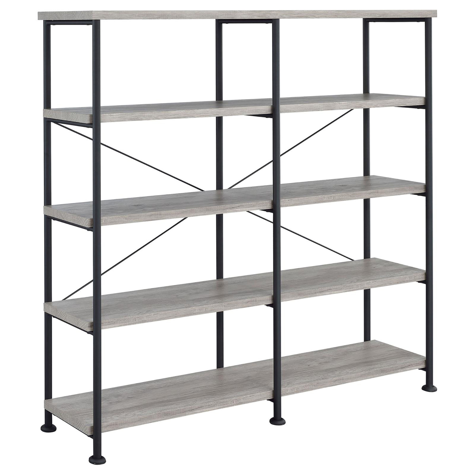 Grey Driftwood and Black Double-Wide Bookcase