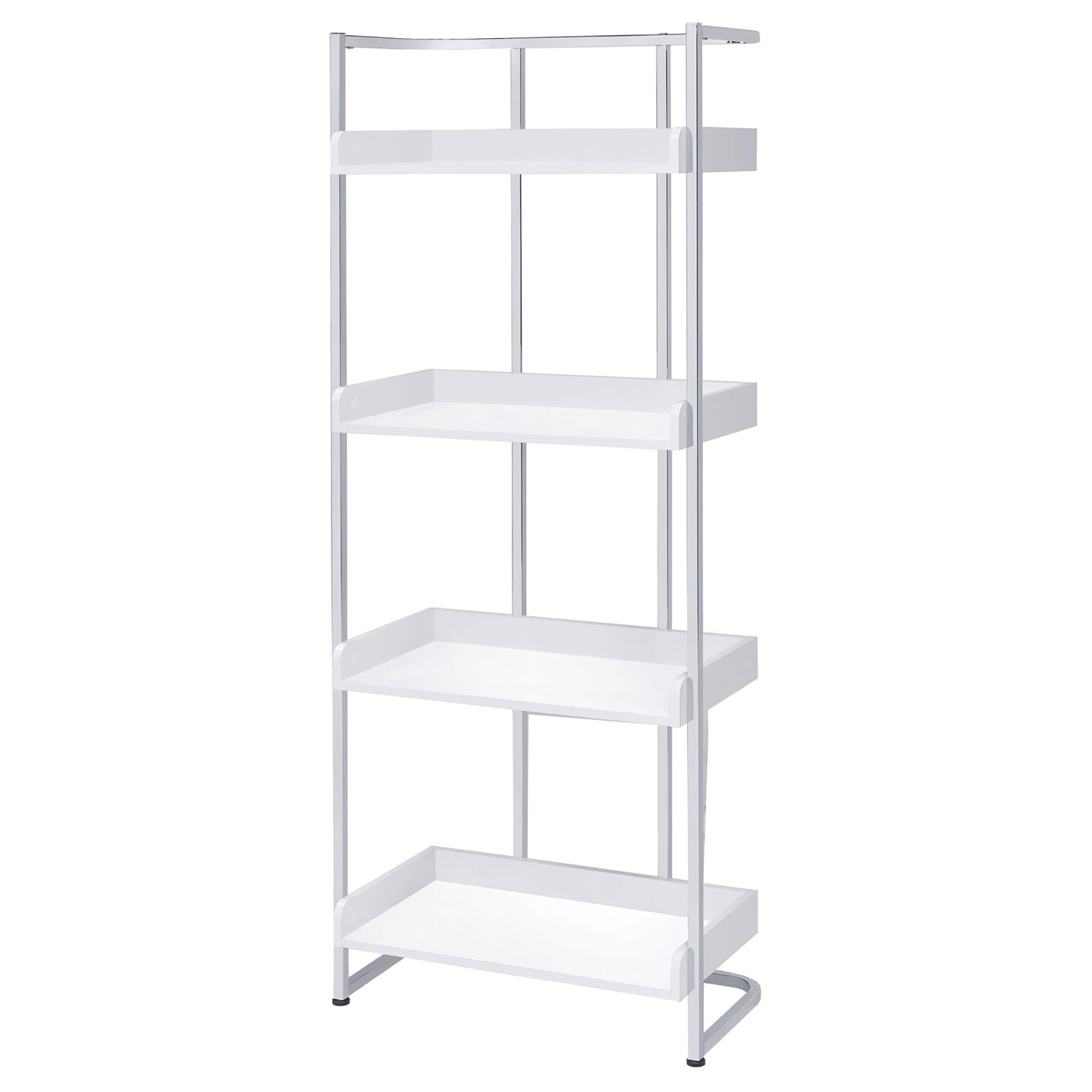 Glossy White 4-Shelf Open Back Bookcase