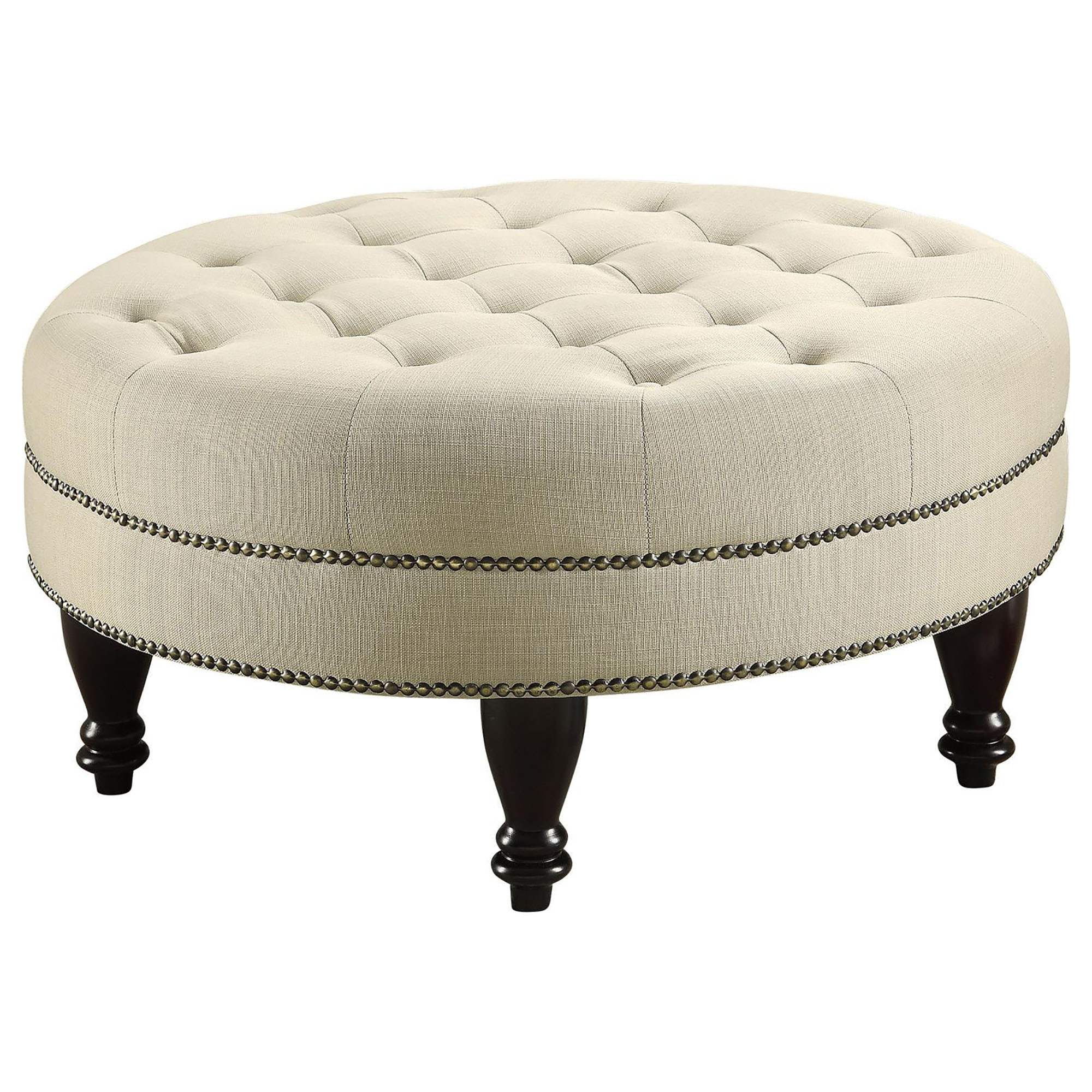 Oatmeal Cocktail Ottoman with Nailhead Trim