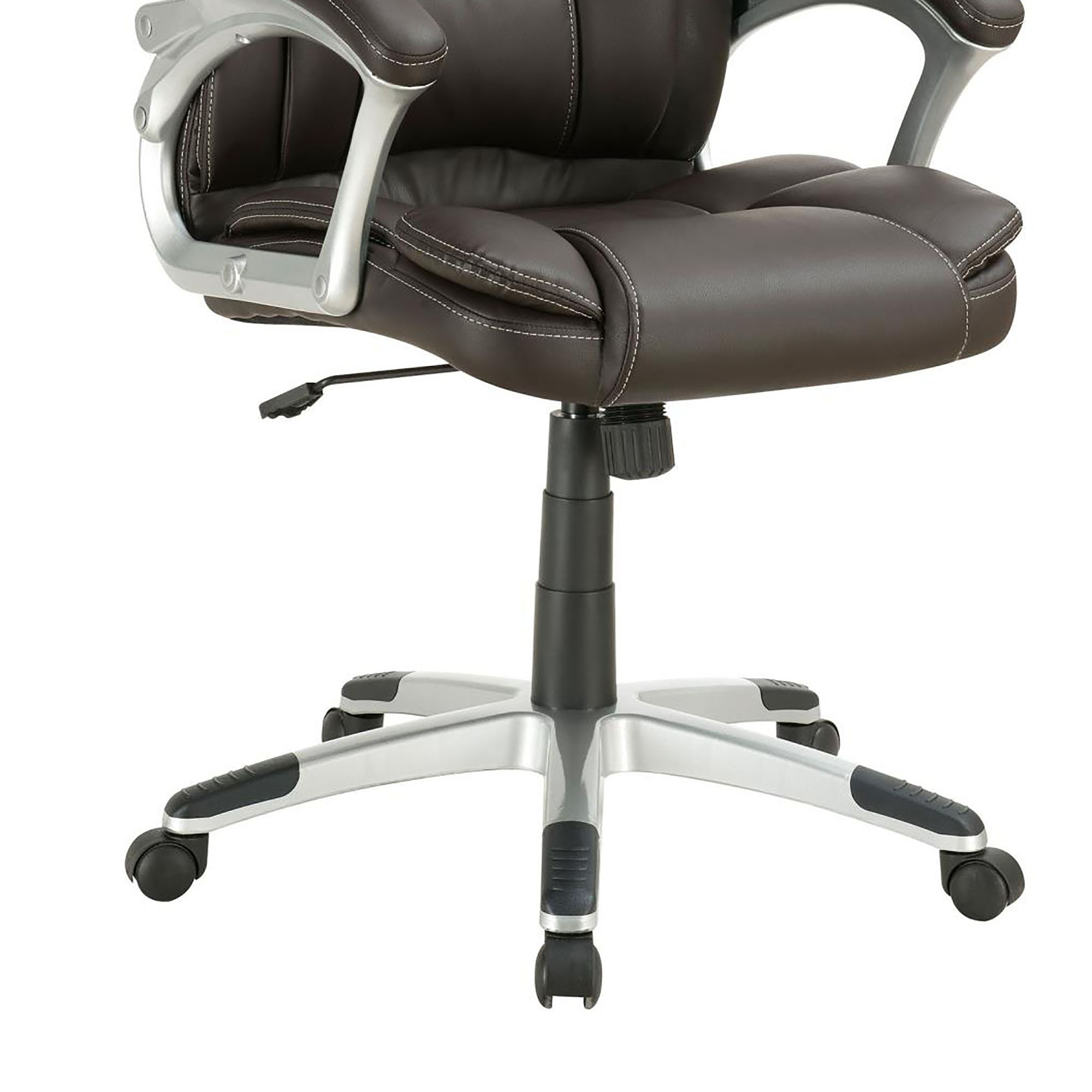 Dark Brown and Silver Swivel Office Chair with Armrest