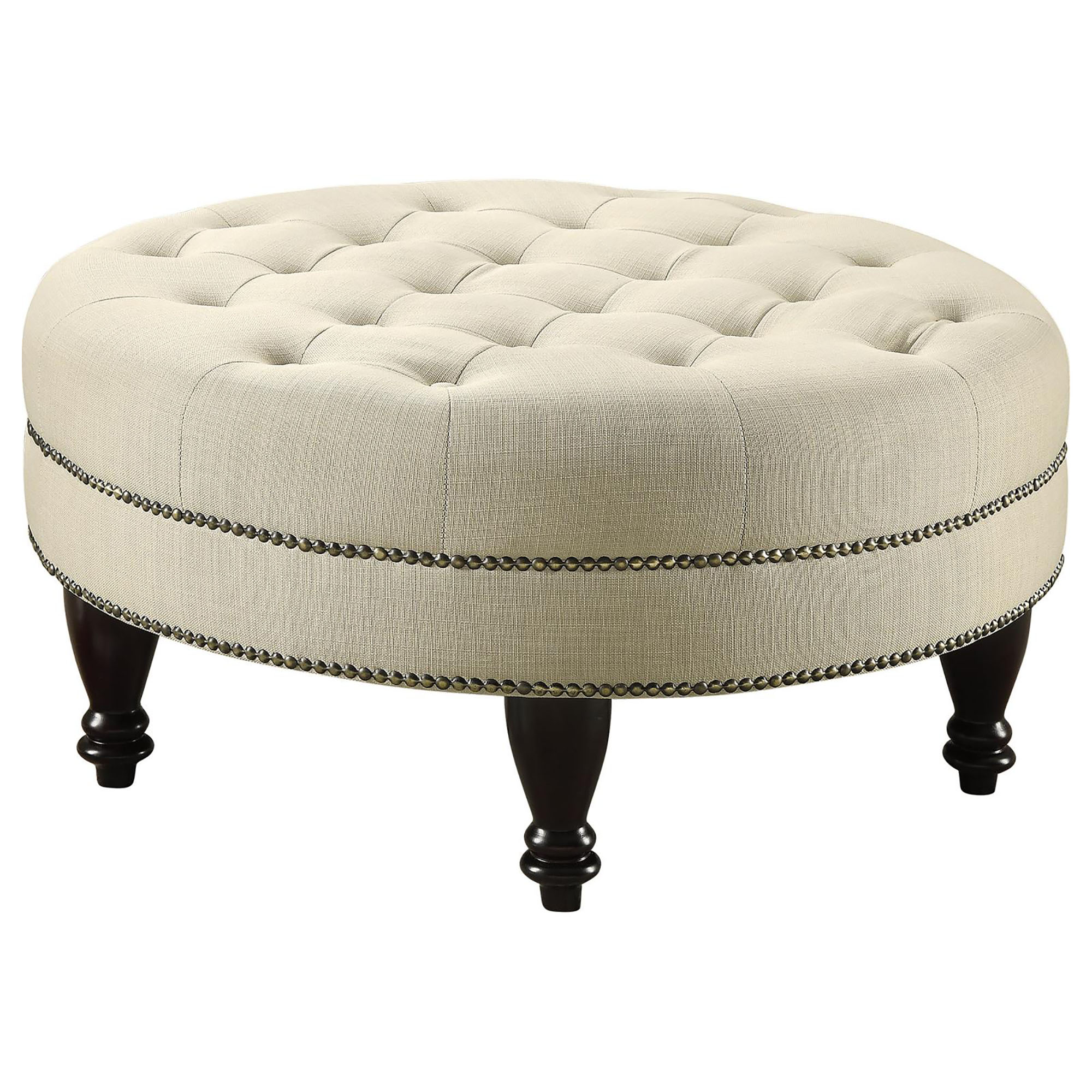 Oatmeal Cocktail Ottoman with Nailhead Trim