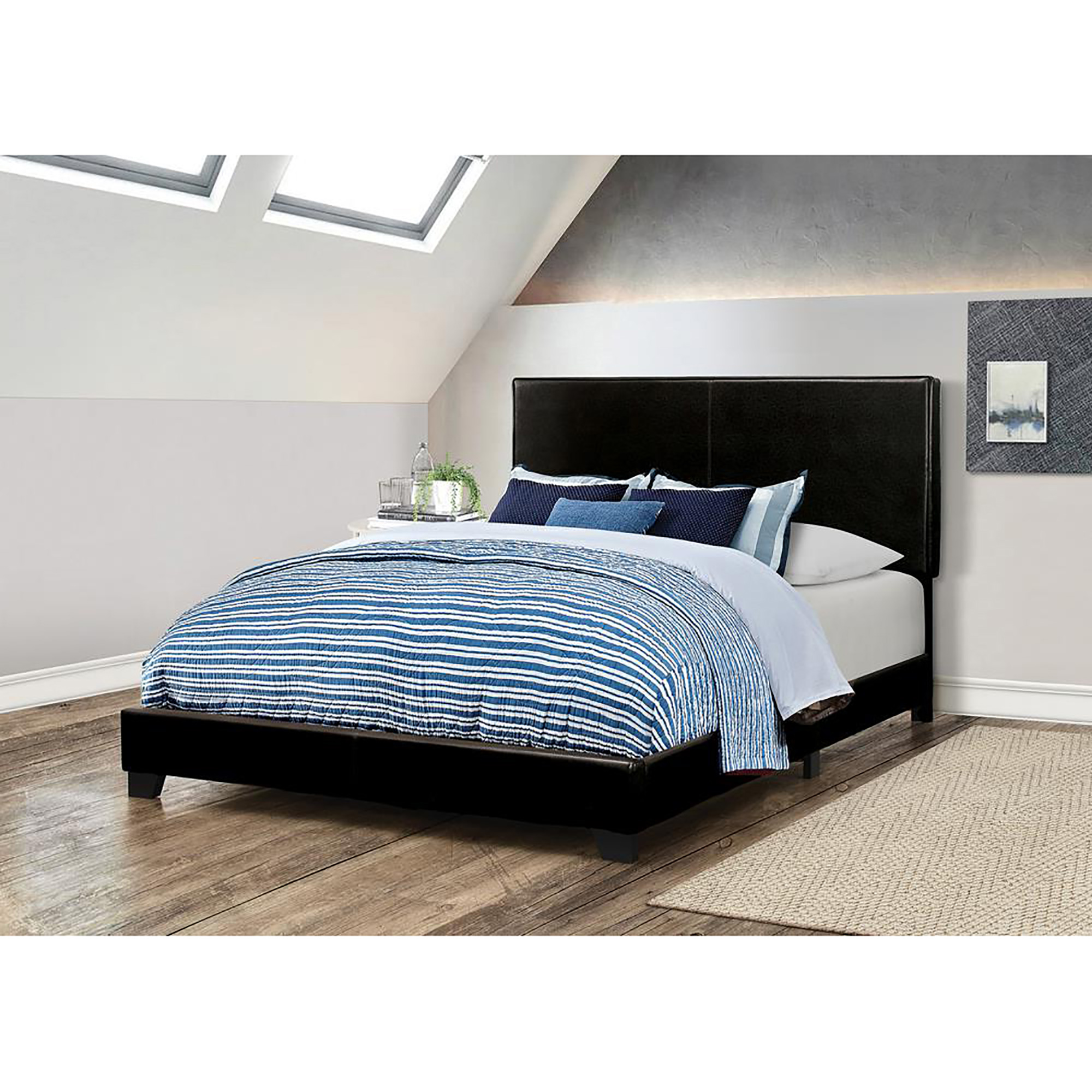 Black Upholstered Queen Panel Bed