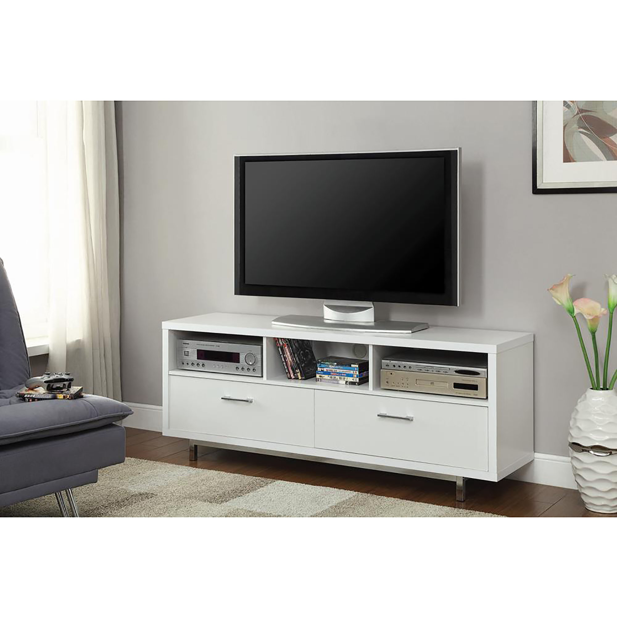 White 60-inch Drawer Storage TV Console