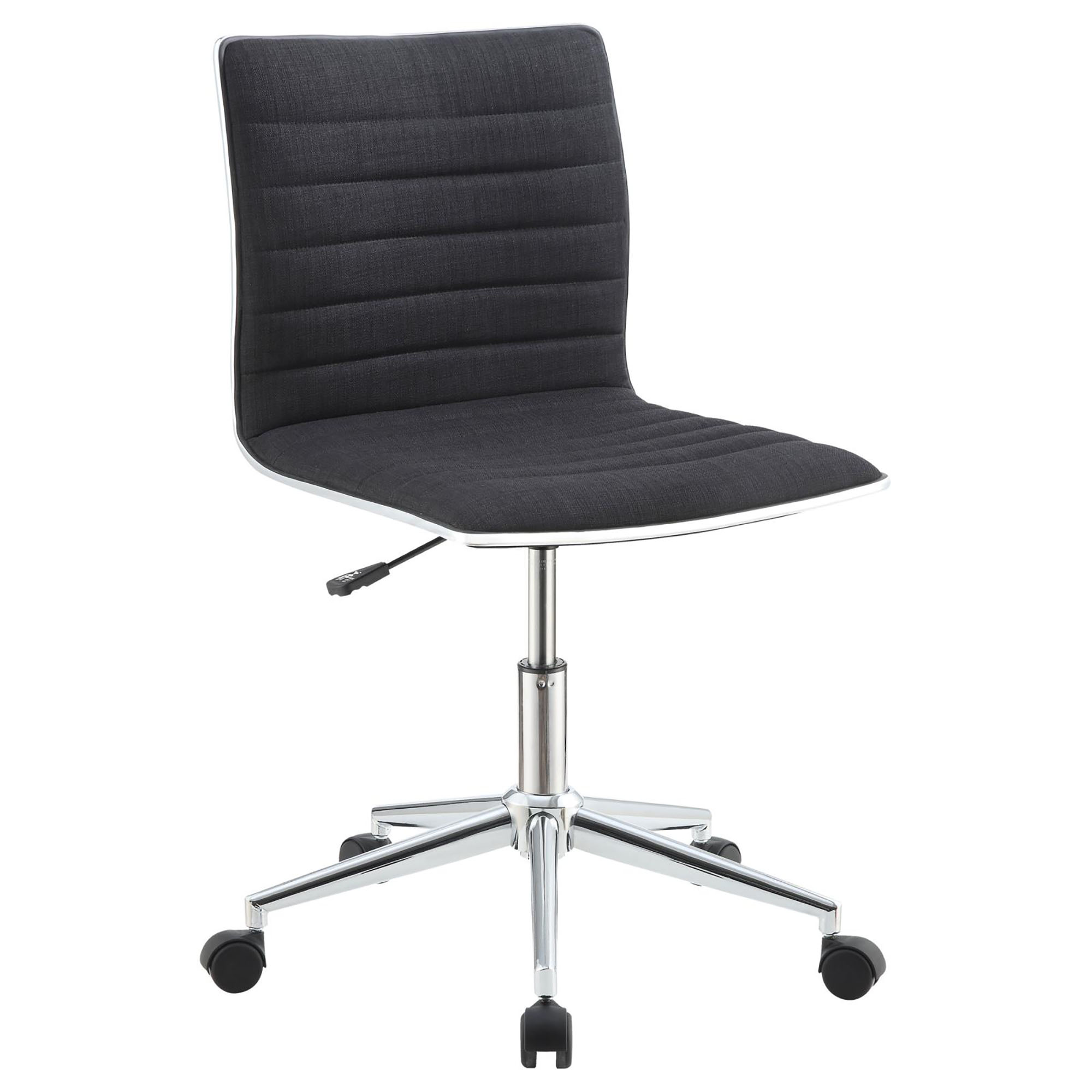 Black and Chrome Armless Office Chair with Casters