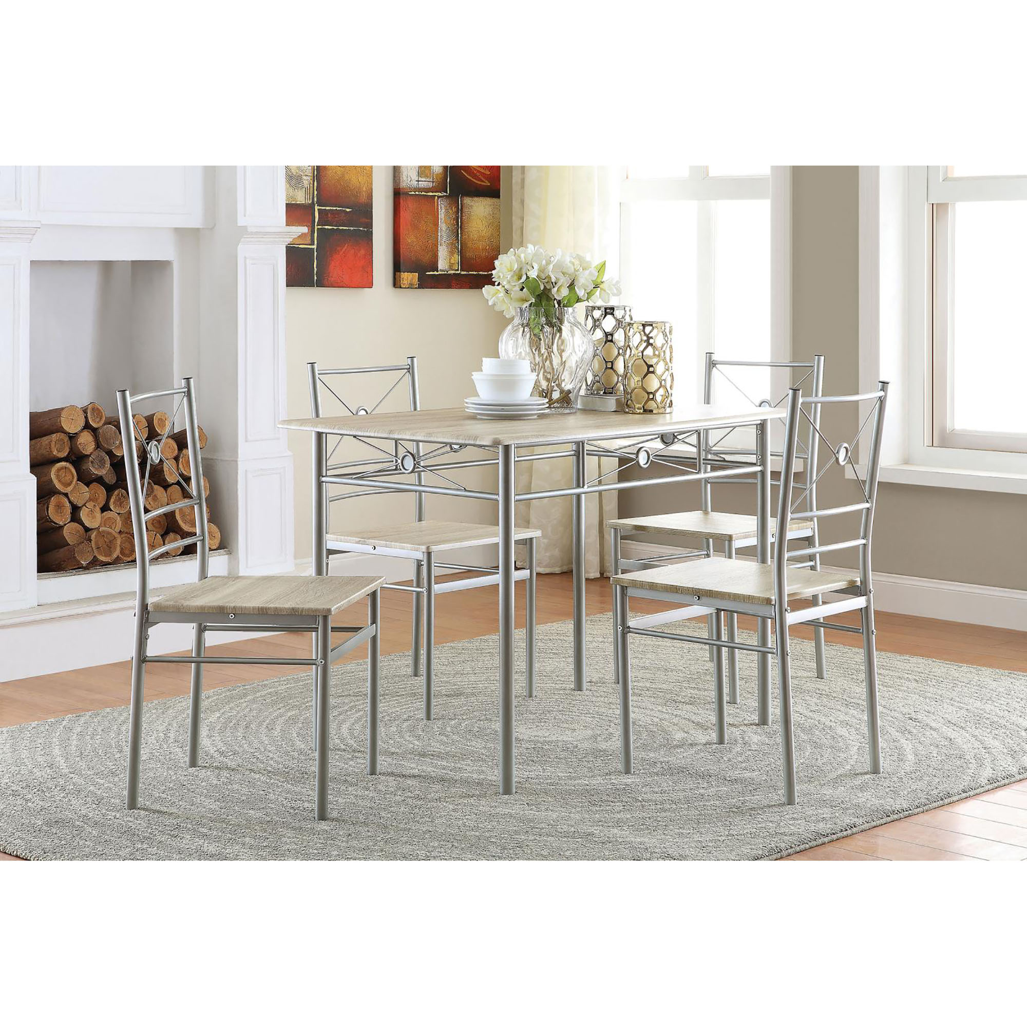 Taupe and Silver 5-Piece Rectangle Dining Set