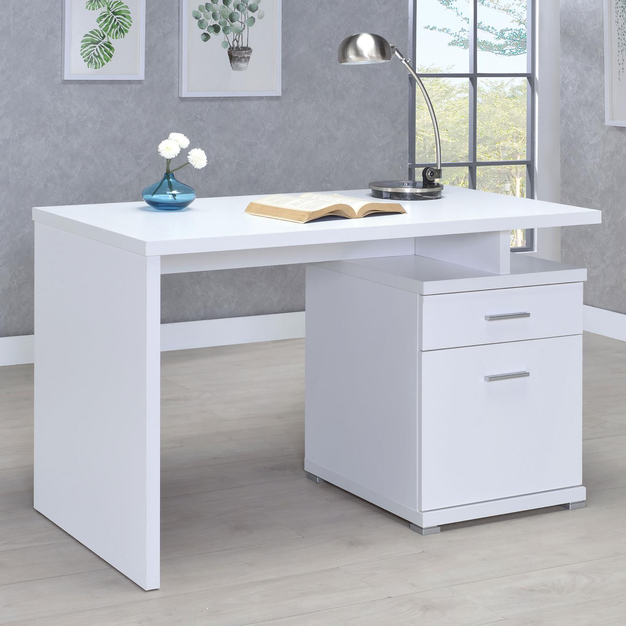 White 2-Drawer Reversible Office Desk