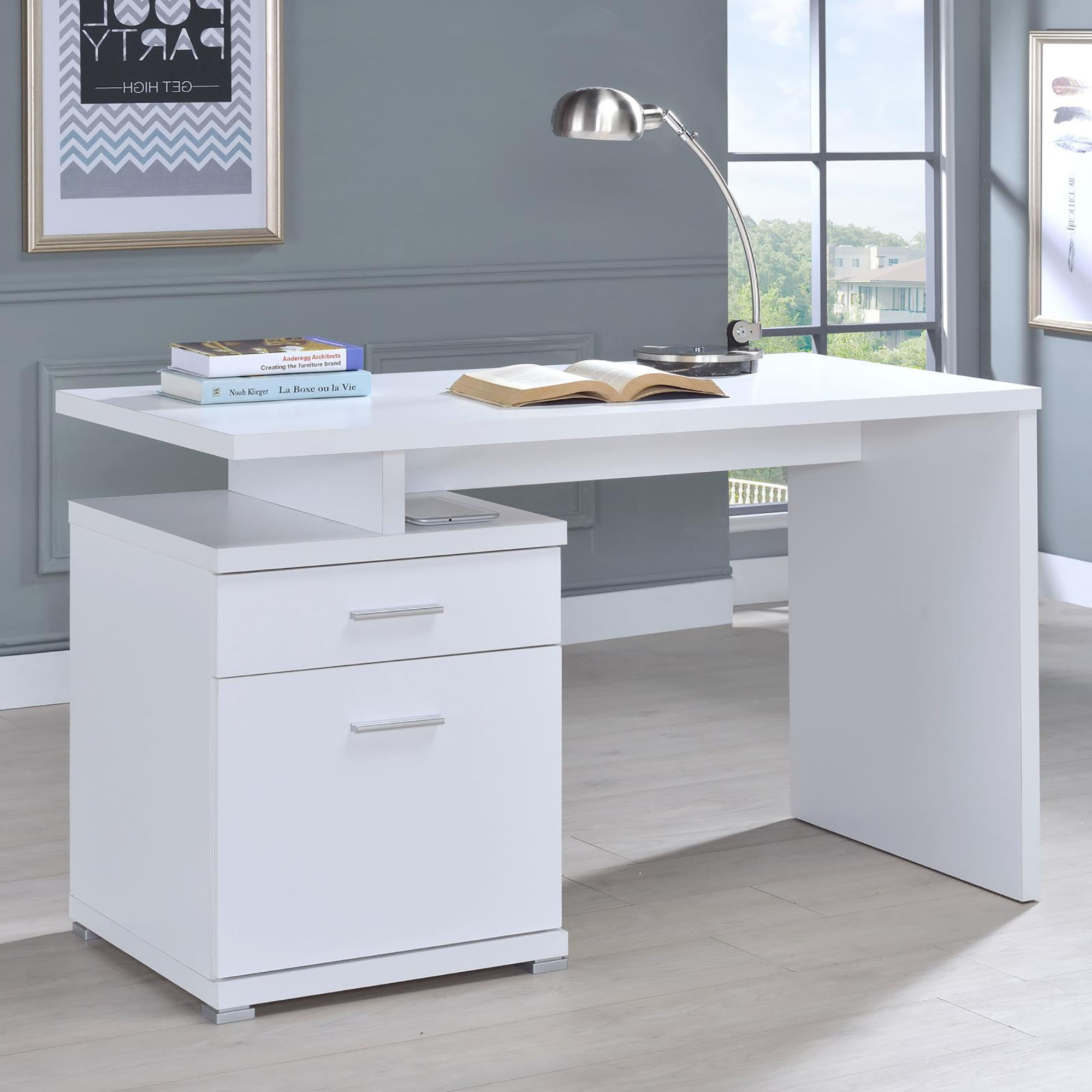 White 2-Drawer Reversible Office Desk