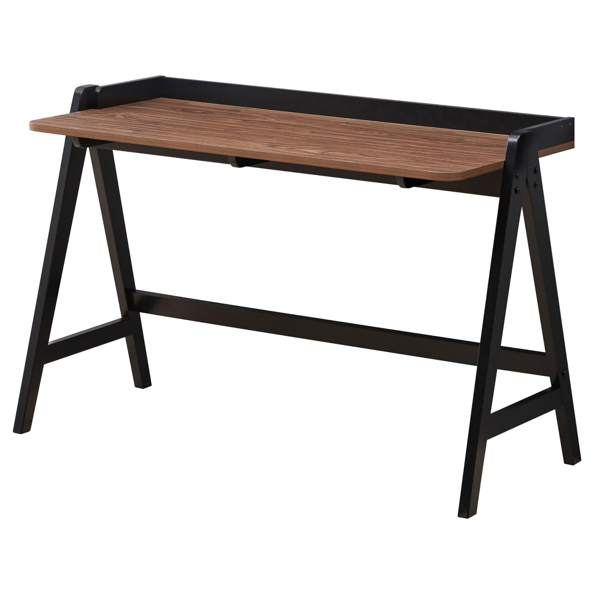 Walnut and Black Writing Desk with USB Ports