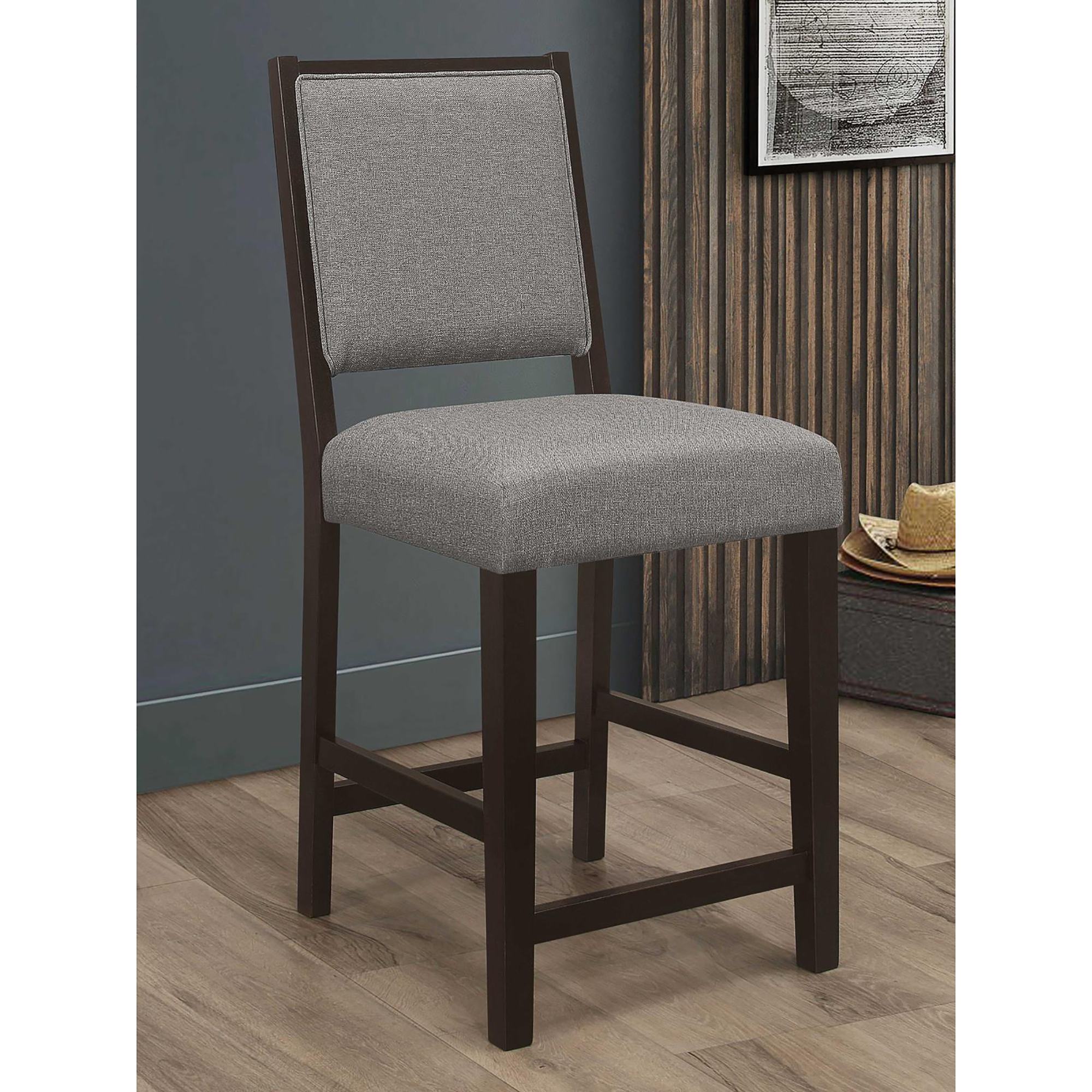 Grey and Espresso Stool with Footrest (Set of 2)