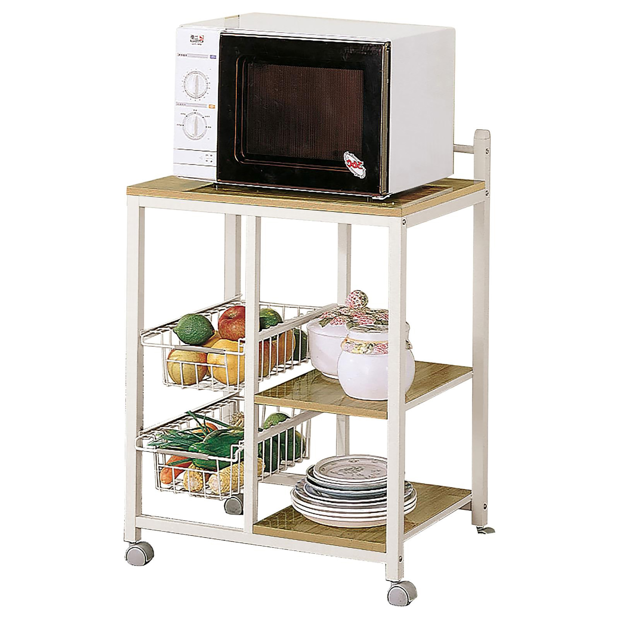 Natural Brown and White Kitchen Cart