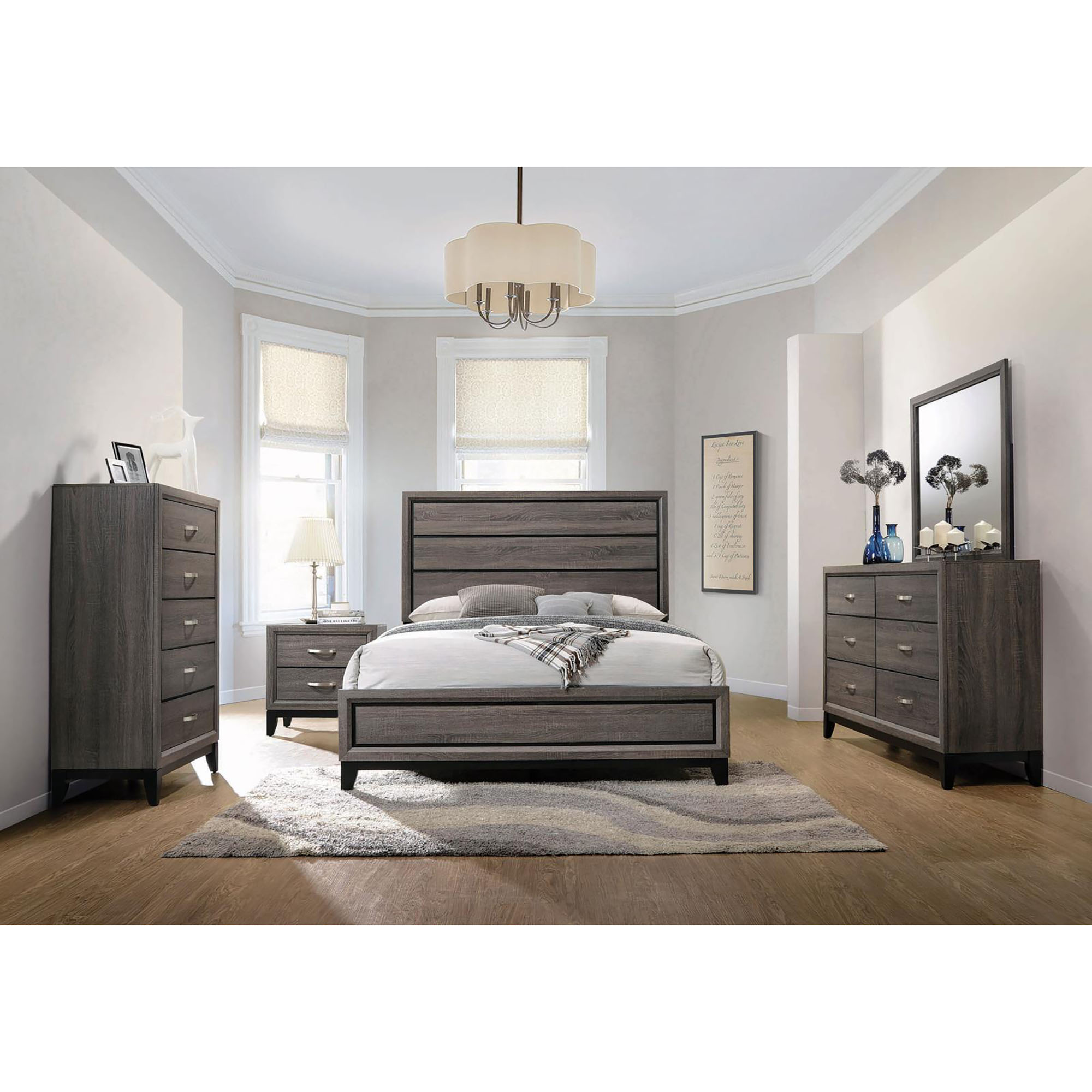 Rustic Grey Oak Queen Panel Bed