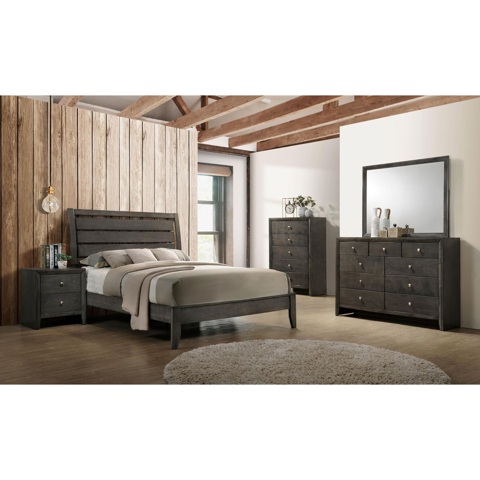 Mod Grey Slat Back Queen Panel Bed