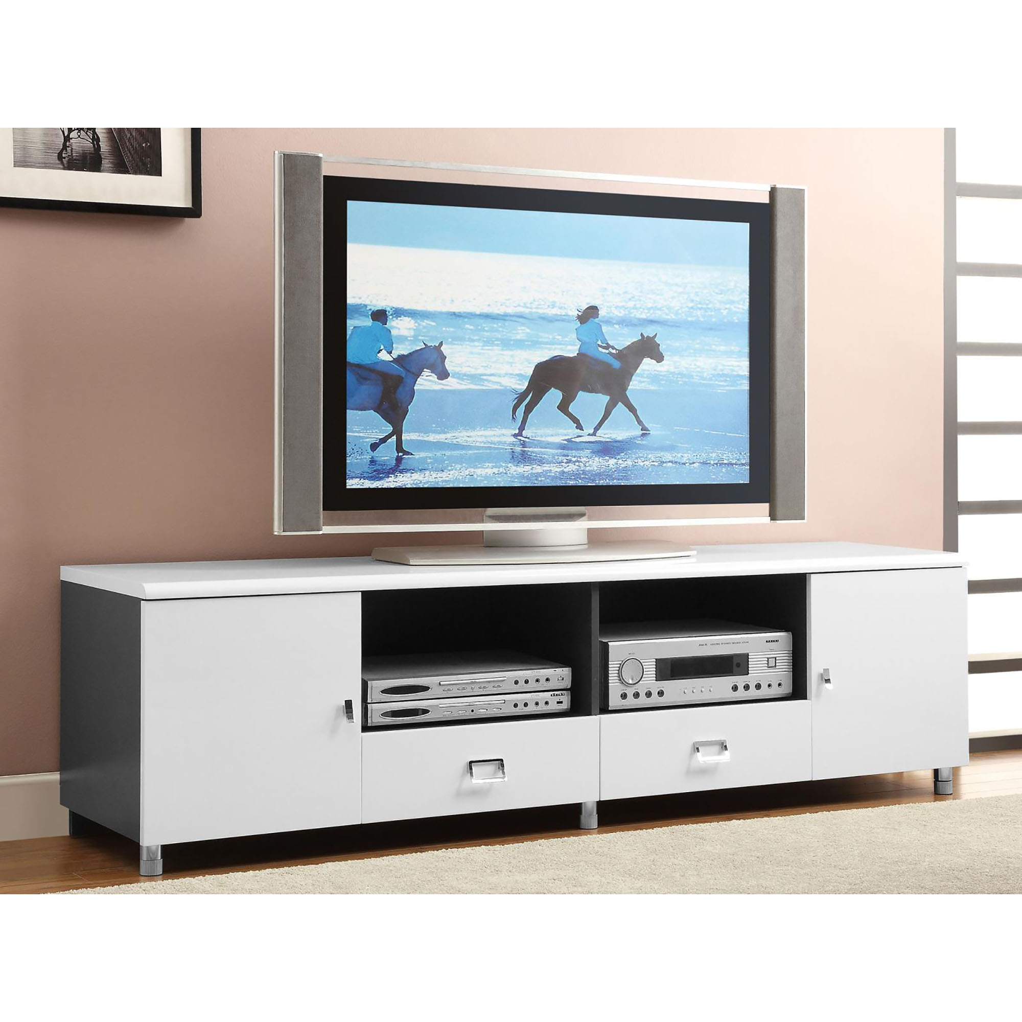 Glossy White and Grey 2-Drawer TV Console