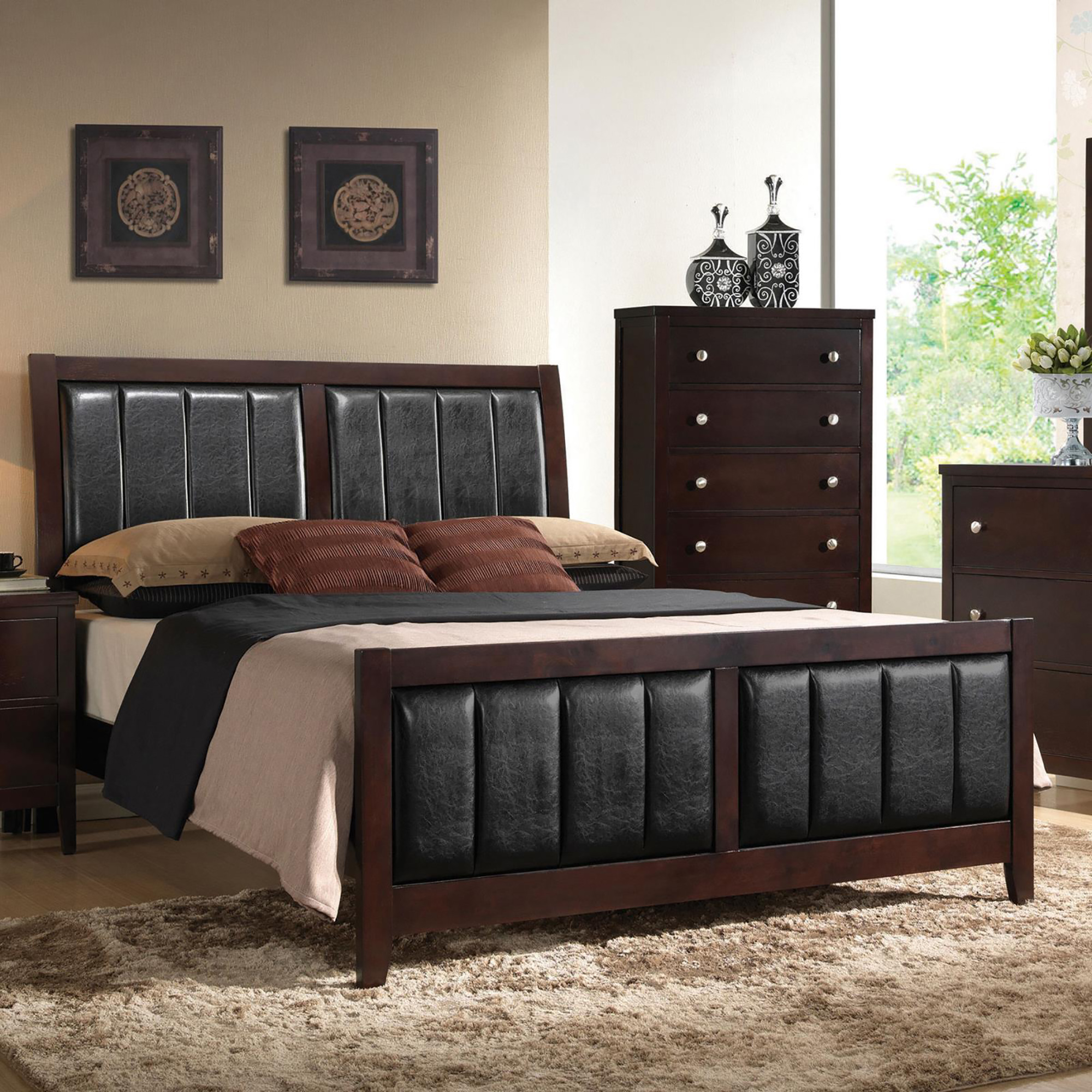 Cappuccino and Black Queen Panel Bed