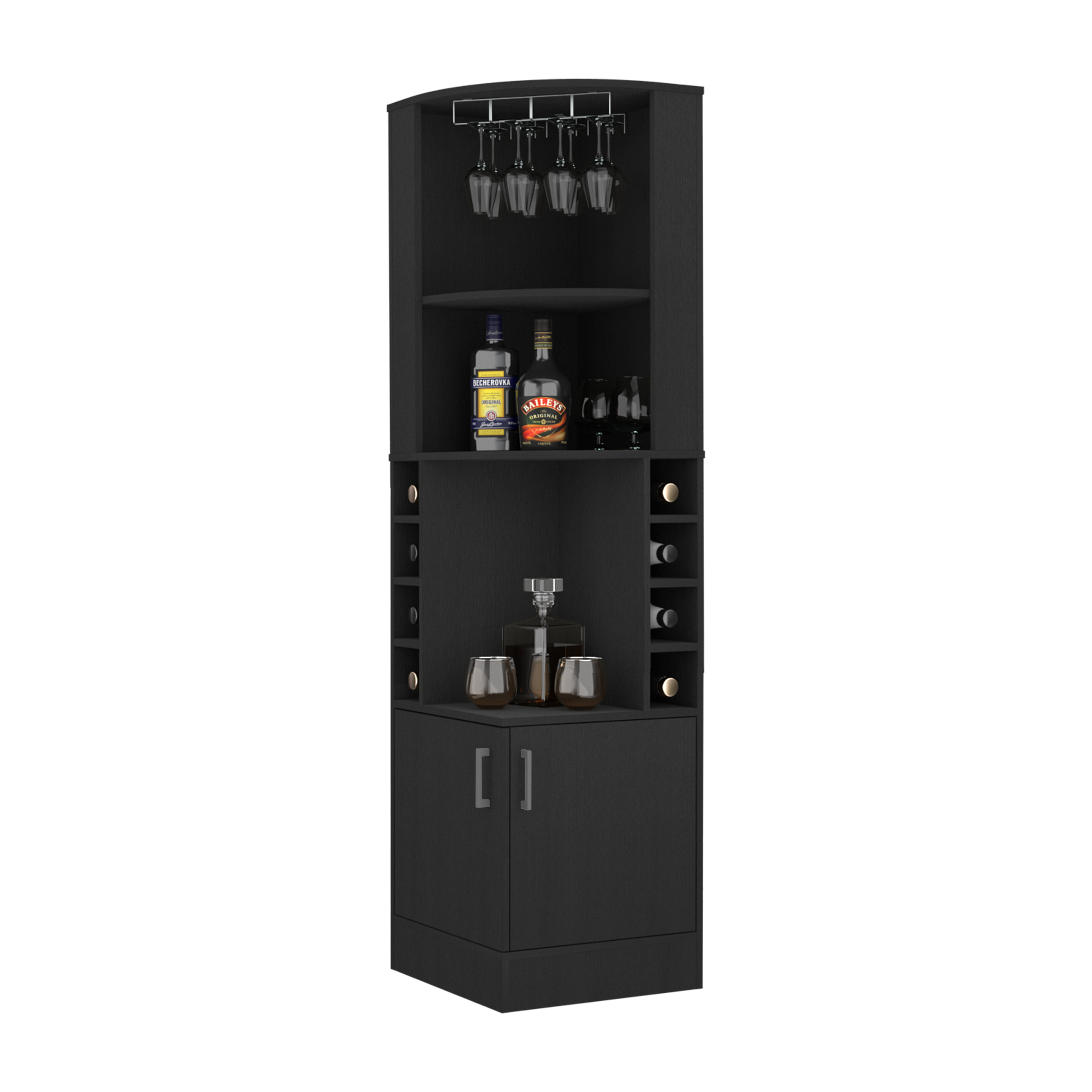 Wenzel 8-Bottle 2-Shelf Bar Cabinet Black Wengue