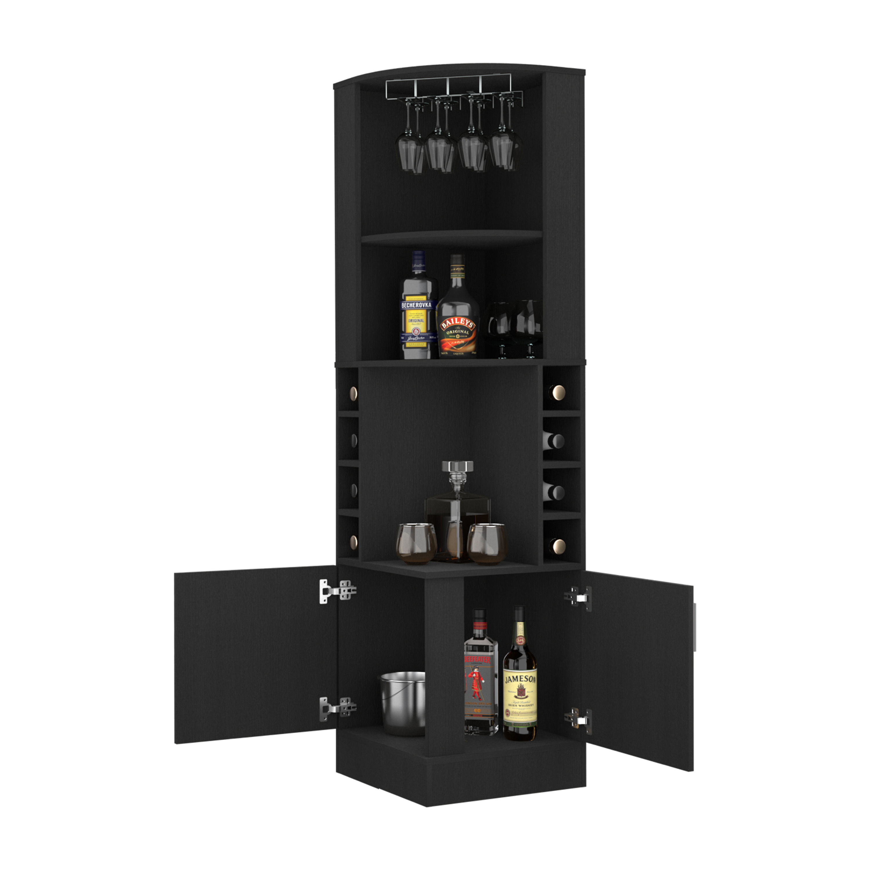 Wenzel 8-Bottle 2-Shelf Bar Cabinet Black Wengue