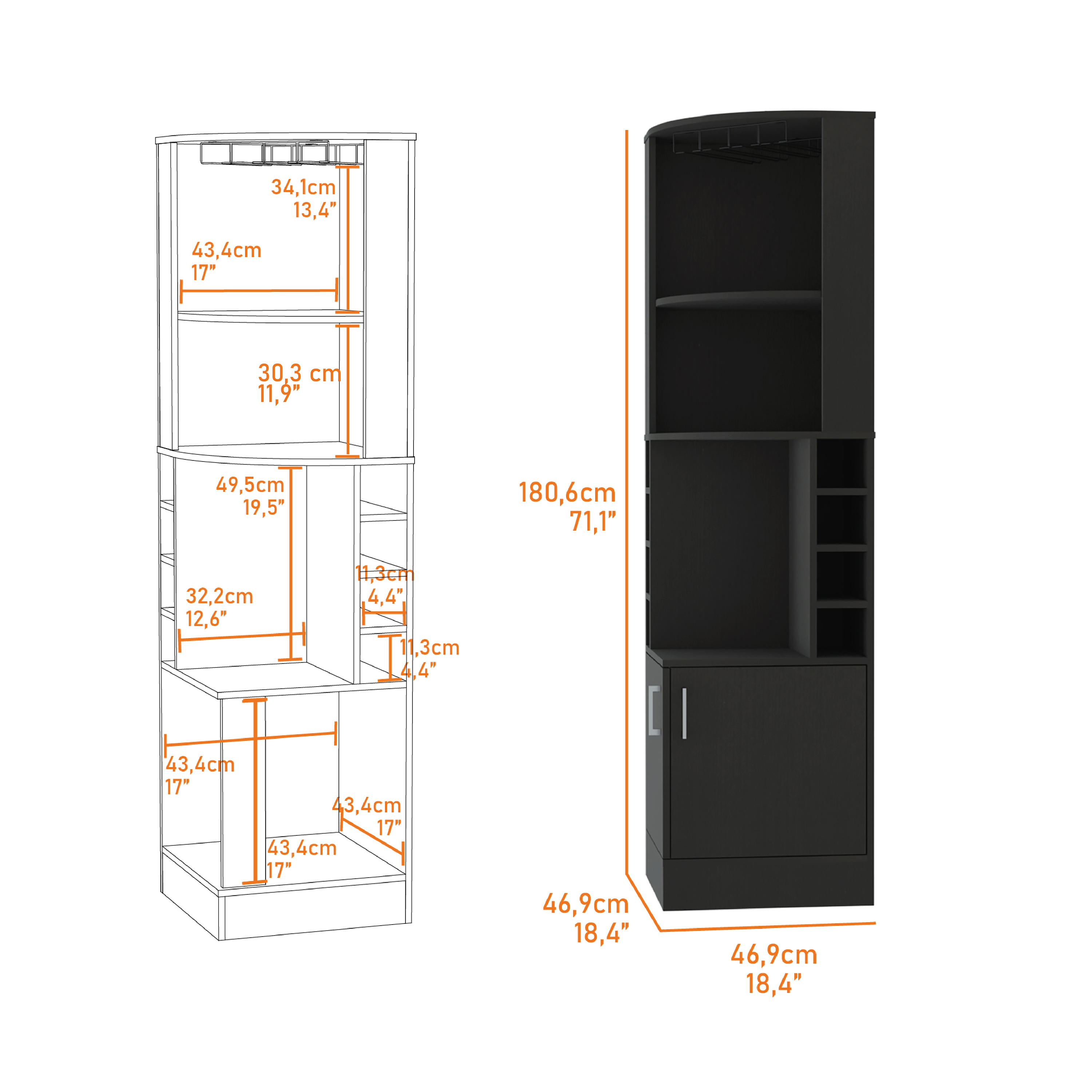 Wenzel 8-Bottle 2-Shelf Bar Cabinet Black Wengue